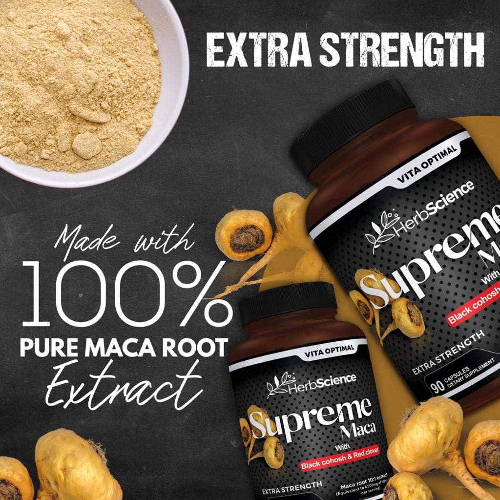 Premium Supreme Maca Capsules 9000mg - Ultra-Potent Black Maca Root Extract with Red & Yellow Maca, Black Cohosh, Red Clover - 120 Capsules for Energy, Vitality & Hormonal Balance - Perfect for Athletes, Busy Professionals & Menopause Support