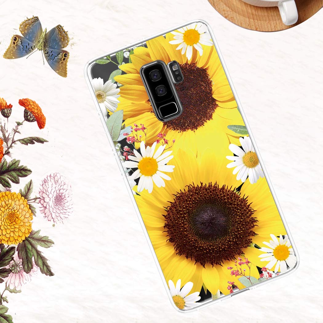 Samsung Galaxy S9 Plus Phone Case - Clear Soft TPU Shockproof Protective Cover for Women & Girls | Trendy Sunflower Design | Perfect for Everyday Use, Work & Travel