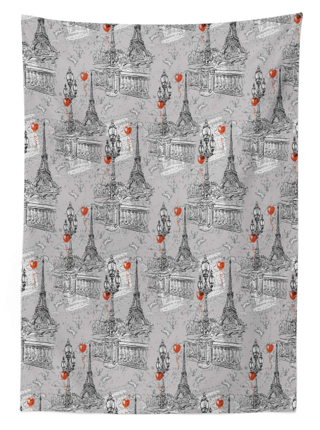 Ambesonne Vintage Parisian Tablecloth - Grunge Effect River Seine & Doves Design, Washable Outdoor Picnic Table Cover 58x84 Inches, Black Grey Red - Perfect for Garden Parties, BBQs & Romantic Dining