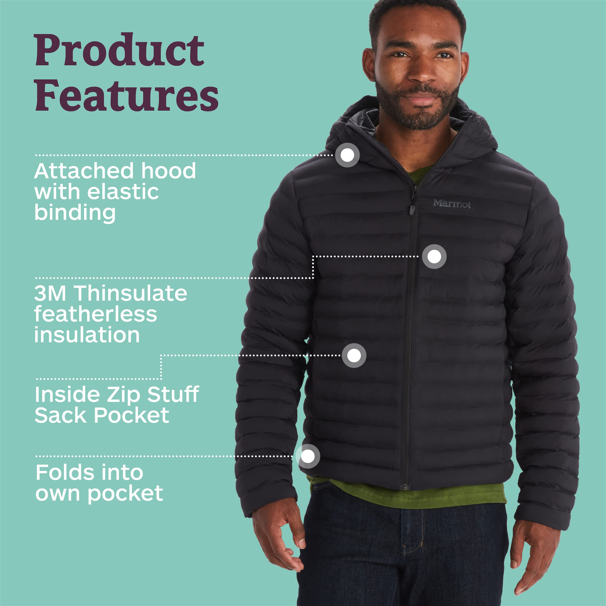 MARMOT Men's Echo Featherless Hoody - Lightweight Down-Alternative Puffer Jacket with Hood for Hiking, Camping & Outdoor Activities | Water-Resistant Winter Coat for Cold Weather
