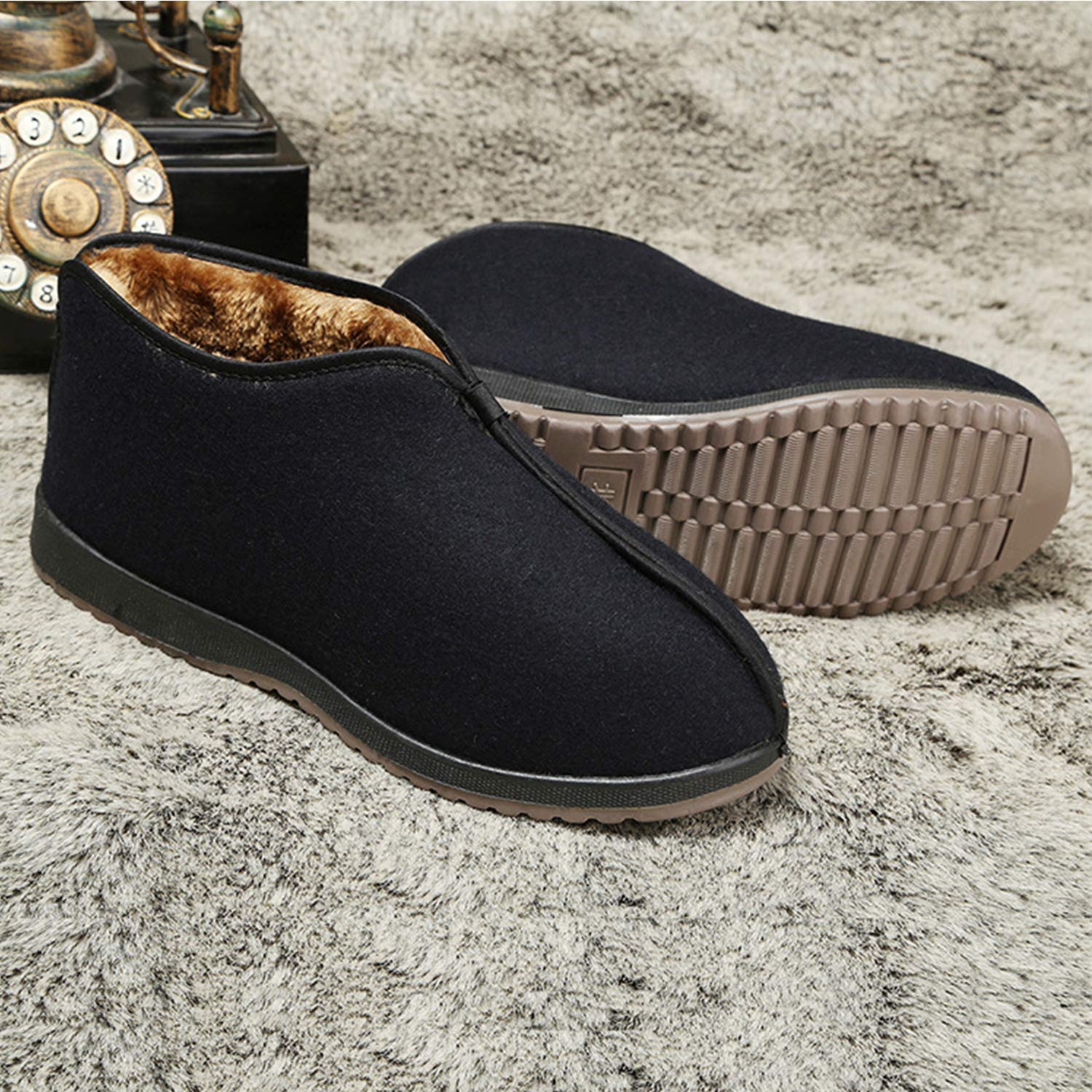 Men's Memory Foam Slippers - Soft Fuzzy Knit Cotton House Shoes with Non-Slip Indoor/Outdoor Sole - Cozy Home, Office & Backyard Comfort