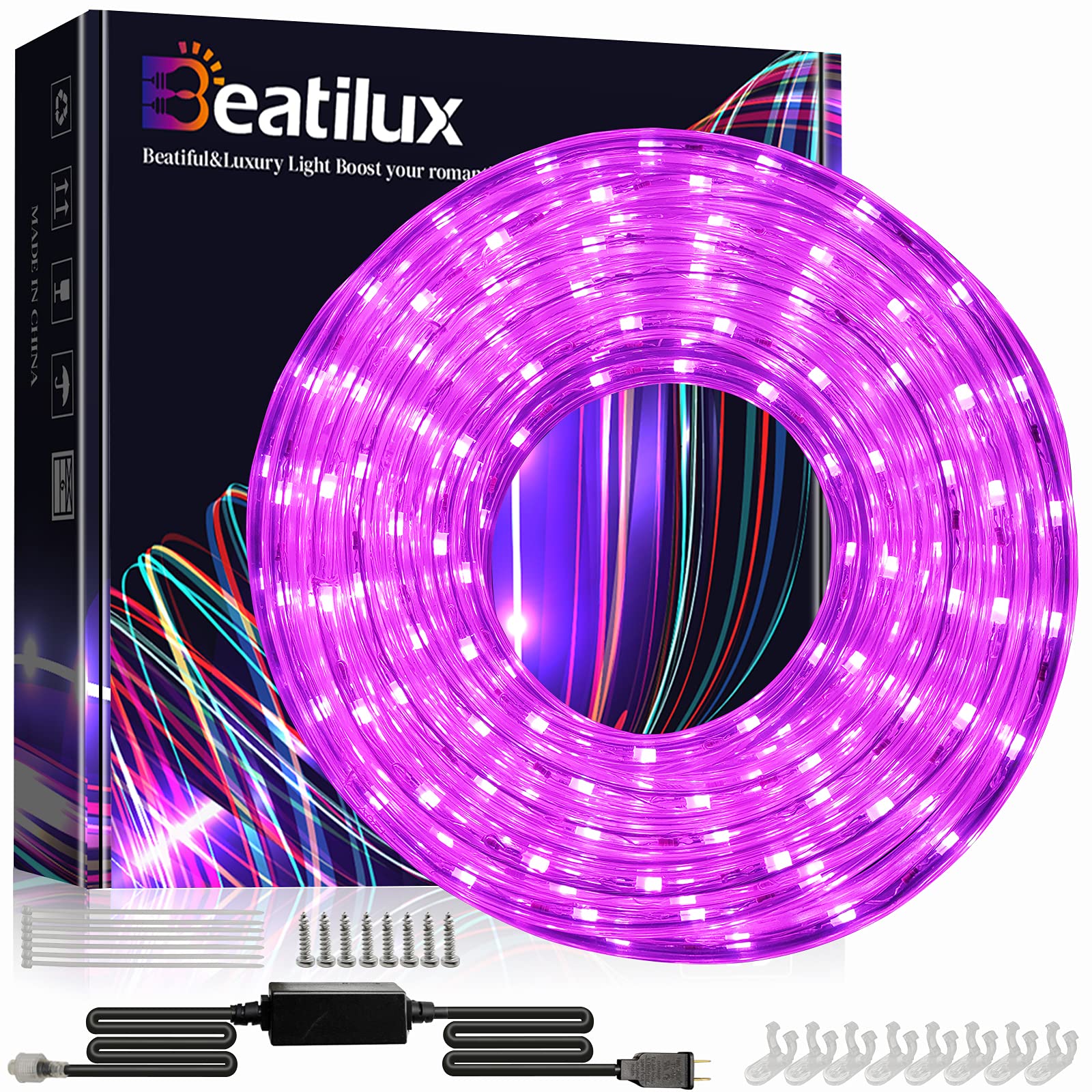 40ft Cuttable Waterproof LED Rope Lights - Flexible Purple Indoor/Outdoor String Lights for Halloween, Christmas, Parties, Weddings | Perfect for Patios, Stairs, Pool Decks, Gardens & Yard Decorations
