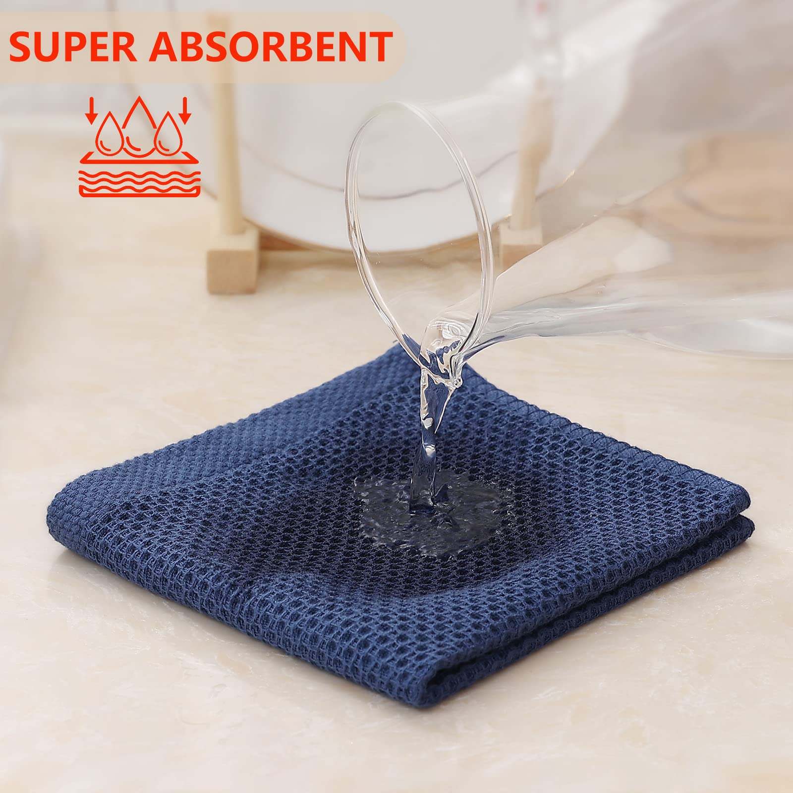 Kitinjoy 6-Pack Cotton Dish Cloths - Soft Absorbent Waffle Weave Towels for Kitchen & Cleaning (12x12