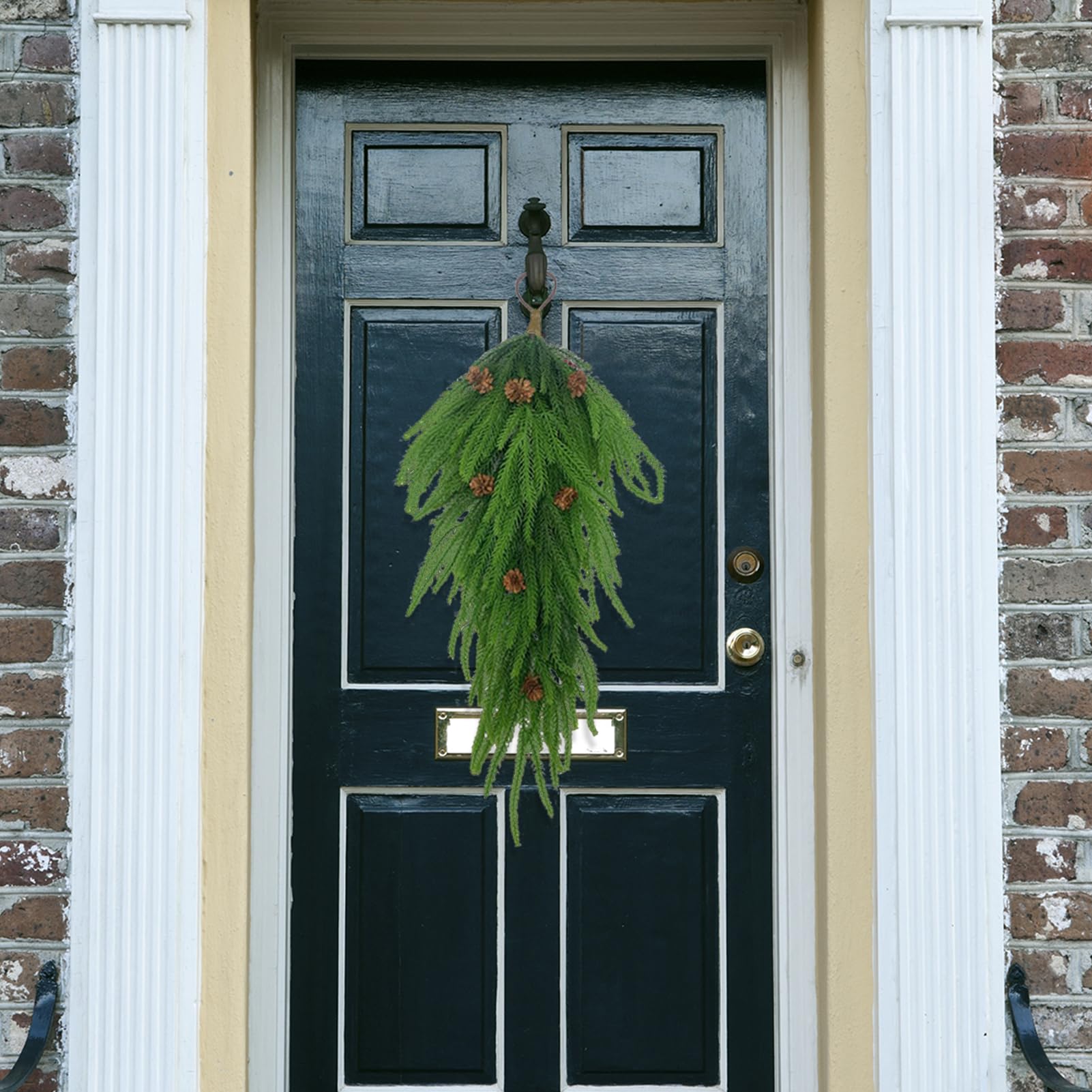Artificial Christmas Teardrop Swag - Real Touch Norfolk Pine with Pine Cones | Long Needle Pine Greenery Wreath for Front Door, Wall, Window & Stair Decor | Perfect for Holiday Home, Office & Festive Party Decoration