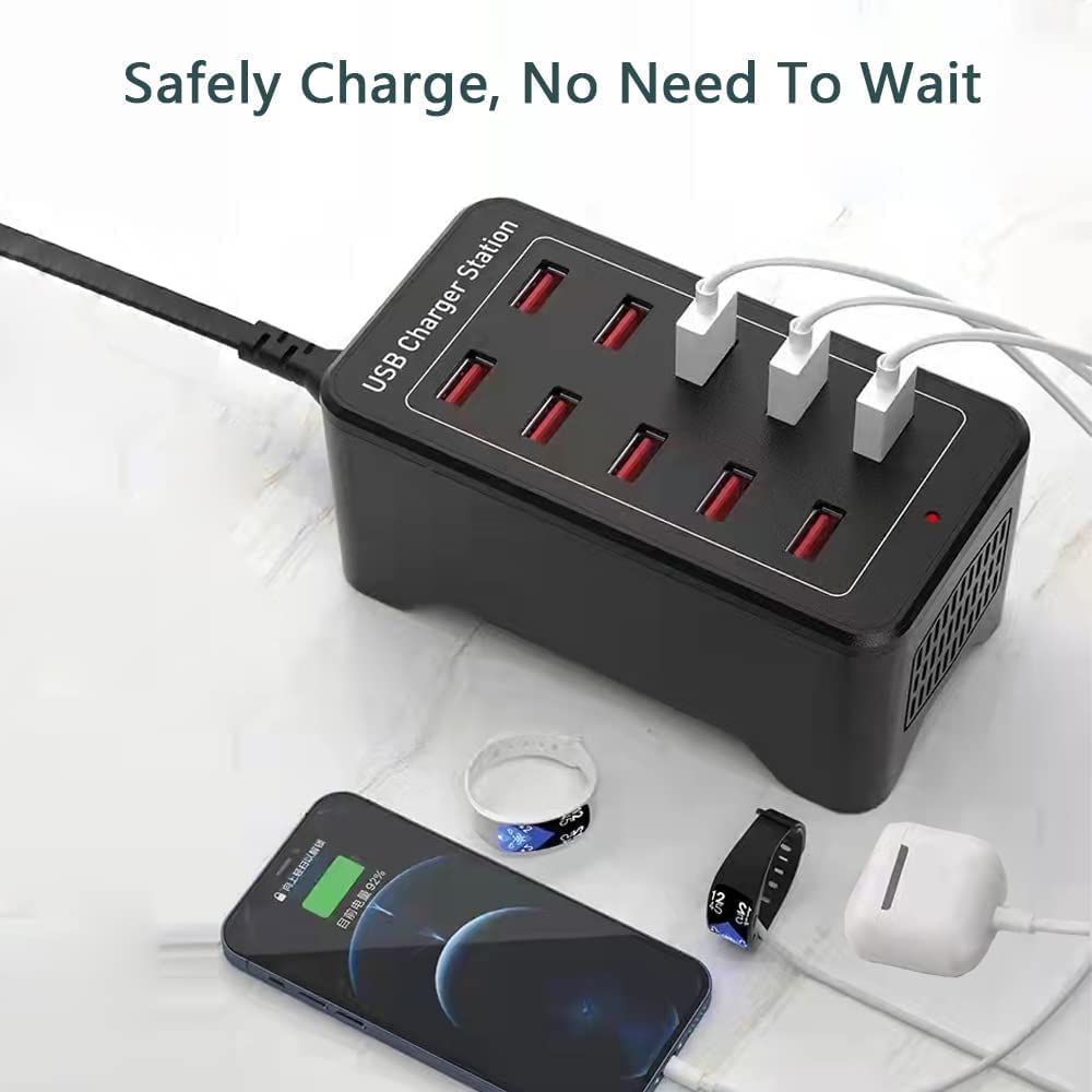 50W 10-Port USB Charging Station - Fast Multi-Device Desktop Charger Hub for iPhone 12/13/14/15, Samsung S24/S23/S22, Tablets & More - Perfect for Home, Office & Travel Use
