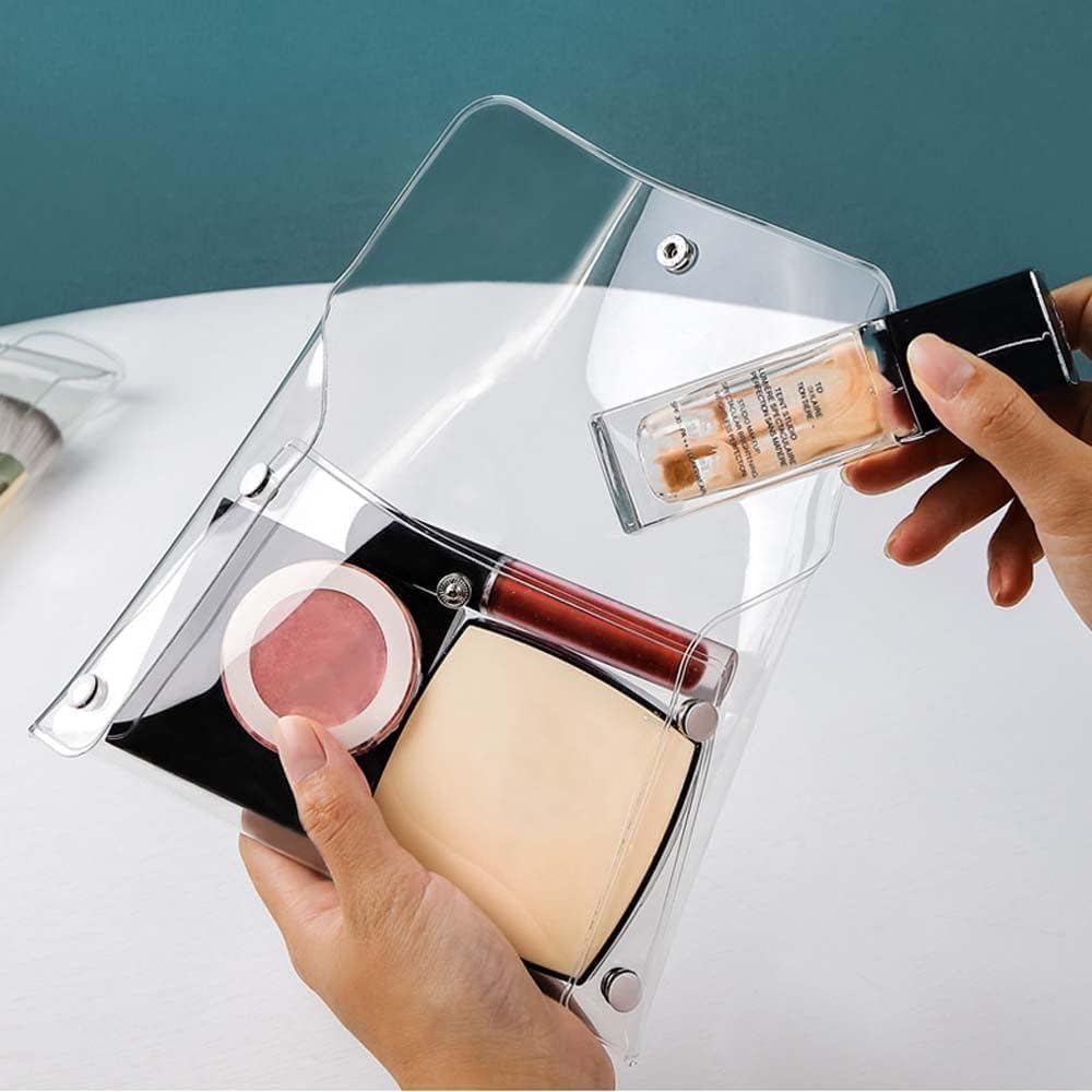 2Pcs Clear Mini PVC Makeup Bags - Small Waterproof Cosmetic Organizer Pouches with Snap Closure - Travel Toiletry Bags for Vacation, Bathroom Storage & Daily Essentials Organization (Small Size)