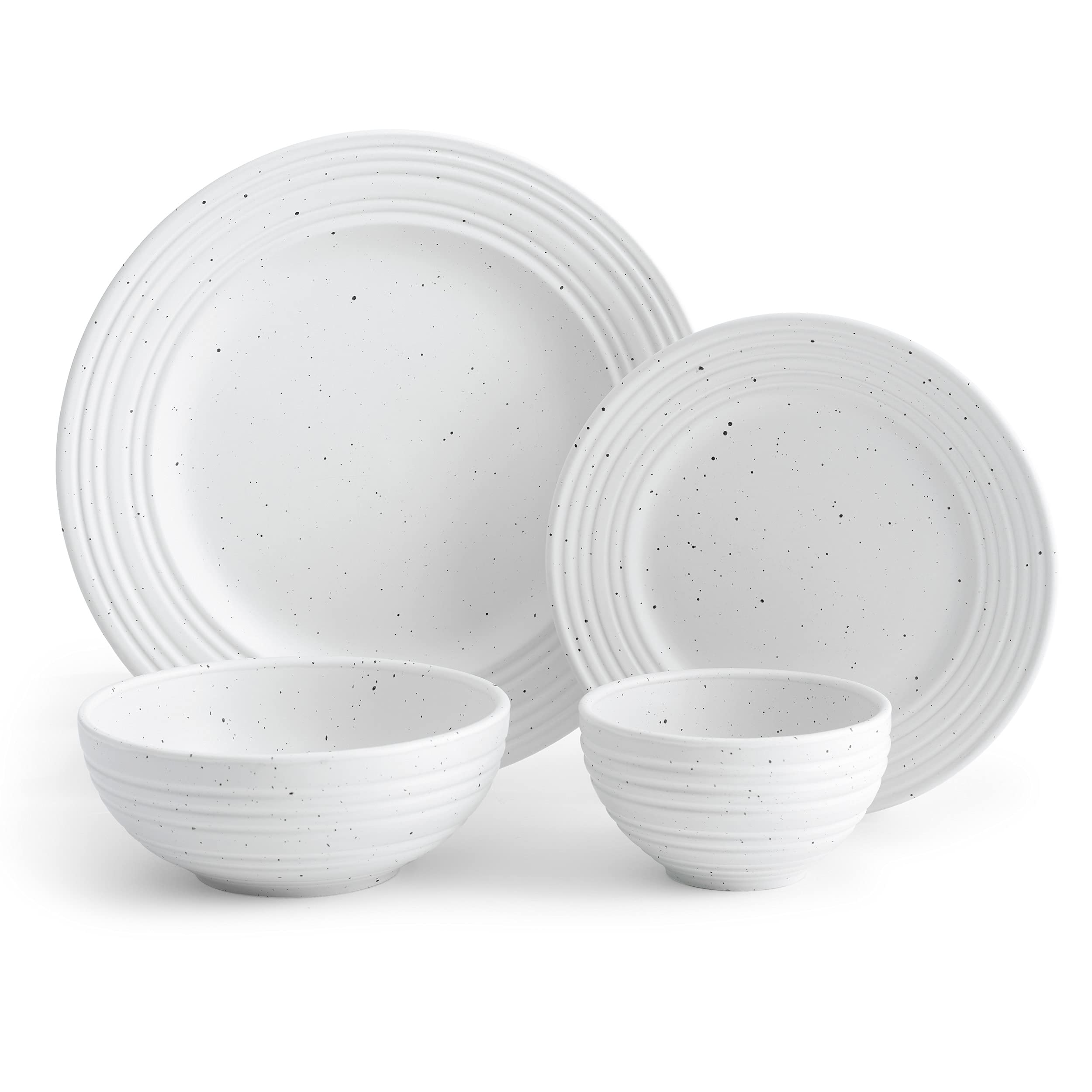 Sango Kota 16-Piece Stoneware Dinnerware Set - White Round Plates & Bowls for Everyday Dining, Dinner Parties & Family Gatherings