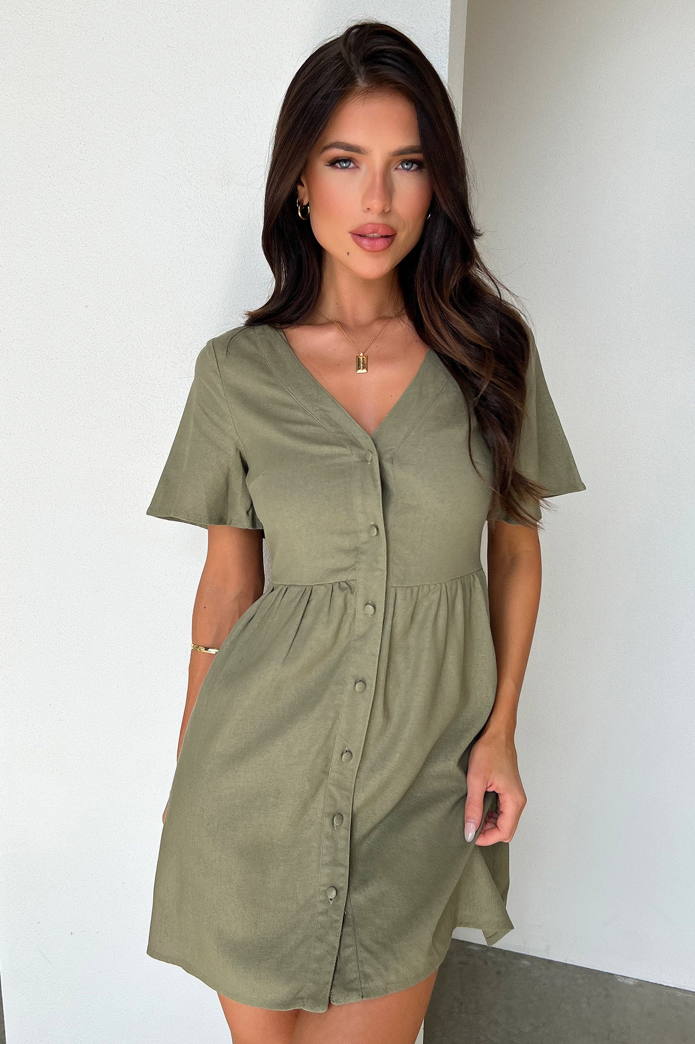 Breena Dress in Sage Green - Elegant Women's Midi Dress for Casual Wear, Date Nights & Special Occasions