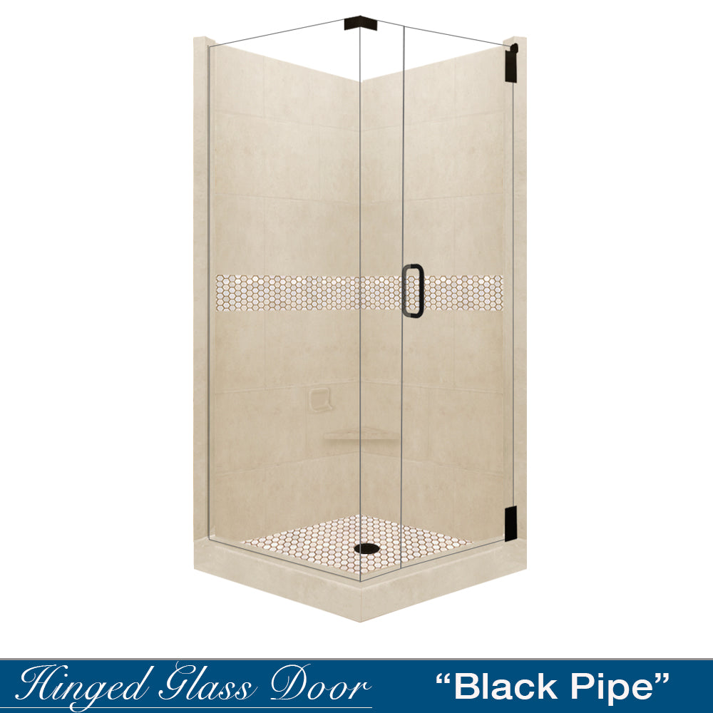 Corner Desert Sand Sistine Stone & Honey Hex Mosaic Tile Accent - DIY Shower Remodel Kit for Bathroom Wall and Floor Upgrade | Perfect for Home Renovation, Spa Retreats & Luxury Bathroom Designs