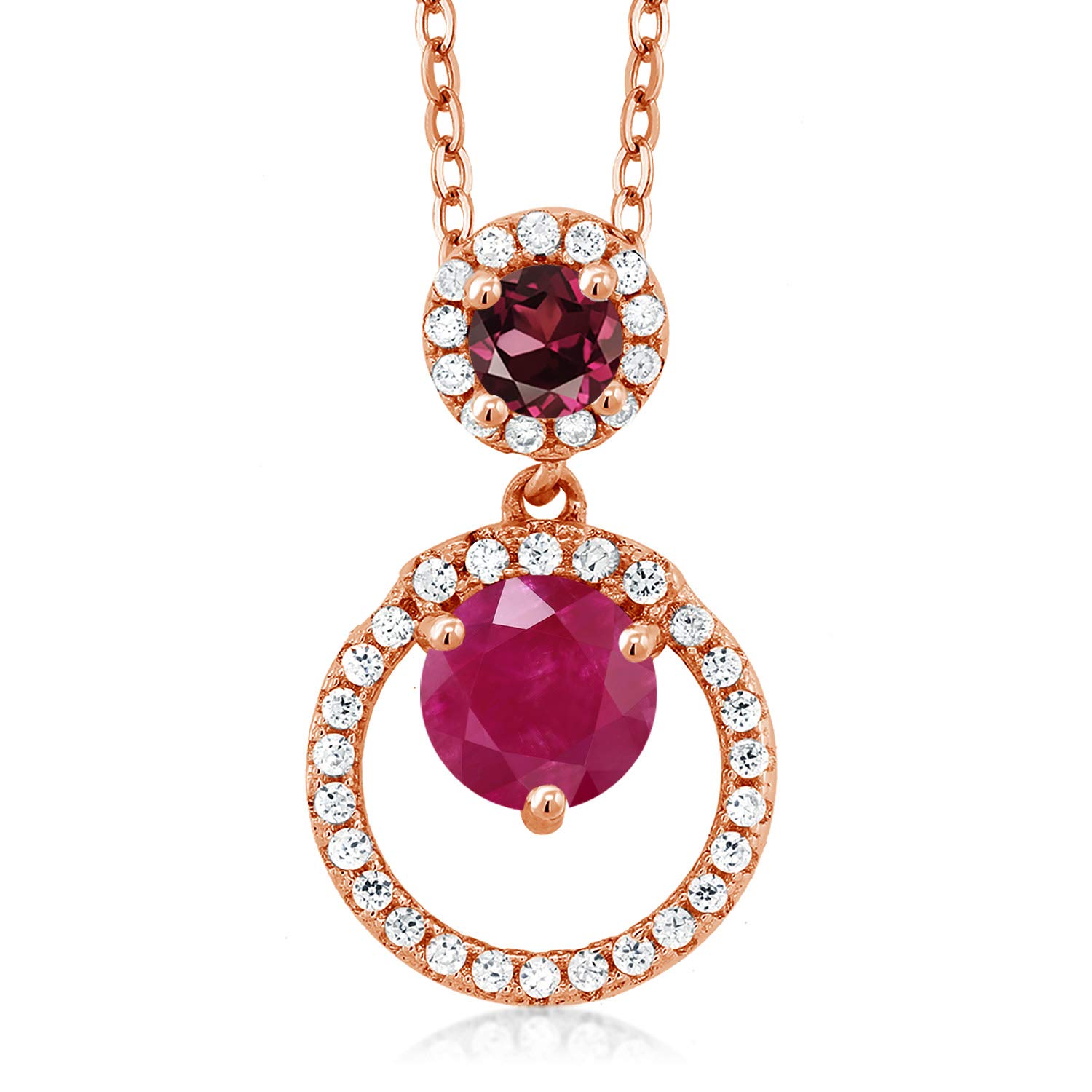 1.97 Ct Natural Red Ruby & Rhodolite Garnet Pendant in 18K Rose Gold Plated Silver | Gem Stone King | Elegant Jewelry Gift for Women, Birthday, Anniversary, Valentine's Day