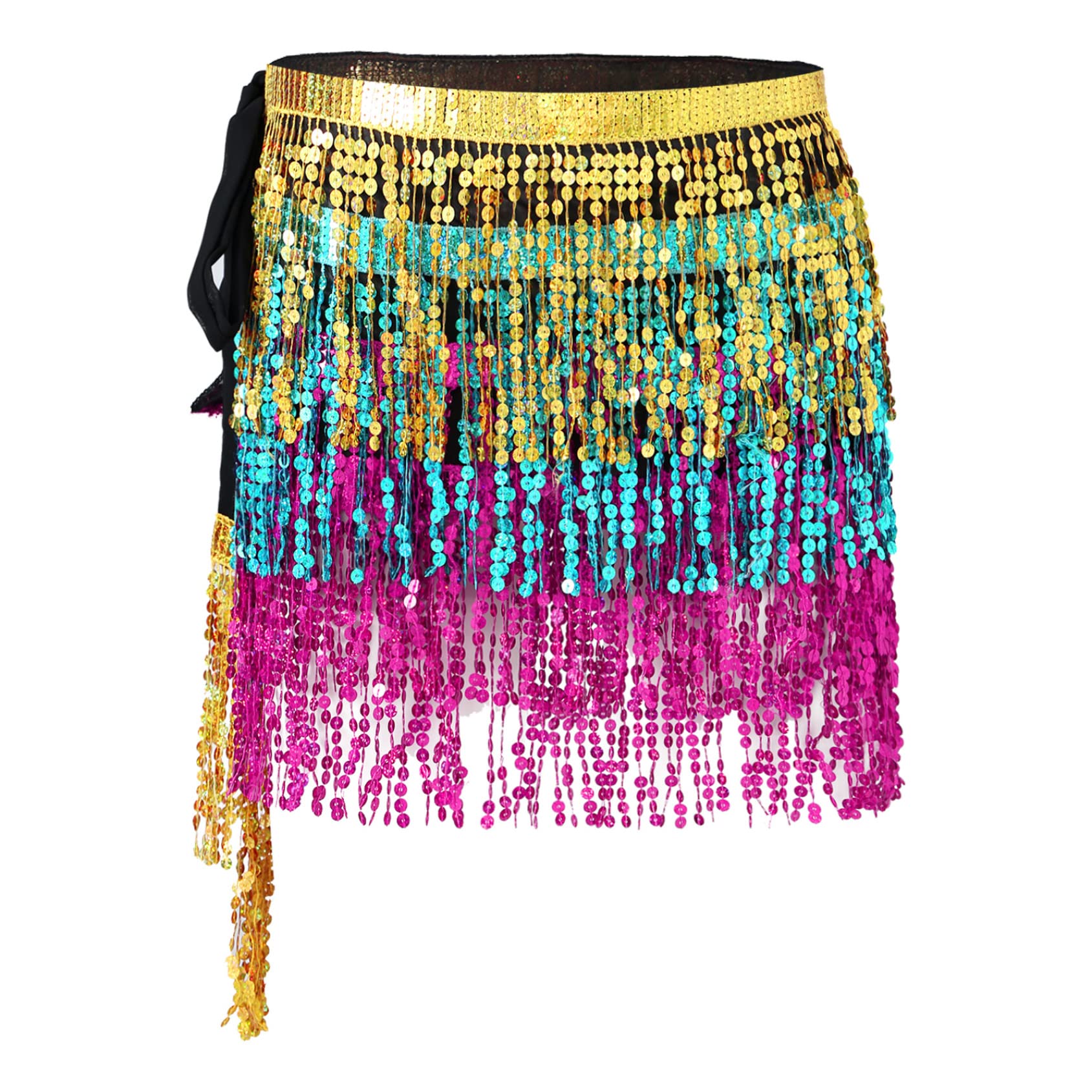 Hedmy Women's Sparkly Sequin Tassel Belly Dance Skirt - Multilayer Fringed Hip Scarf for Belly Dancing, Performances, and Costume Parties | Perfect for Dance Practice, Stage Shows, and Festive Occasions