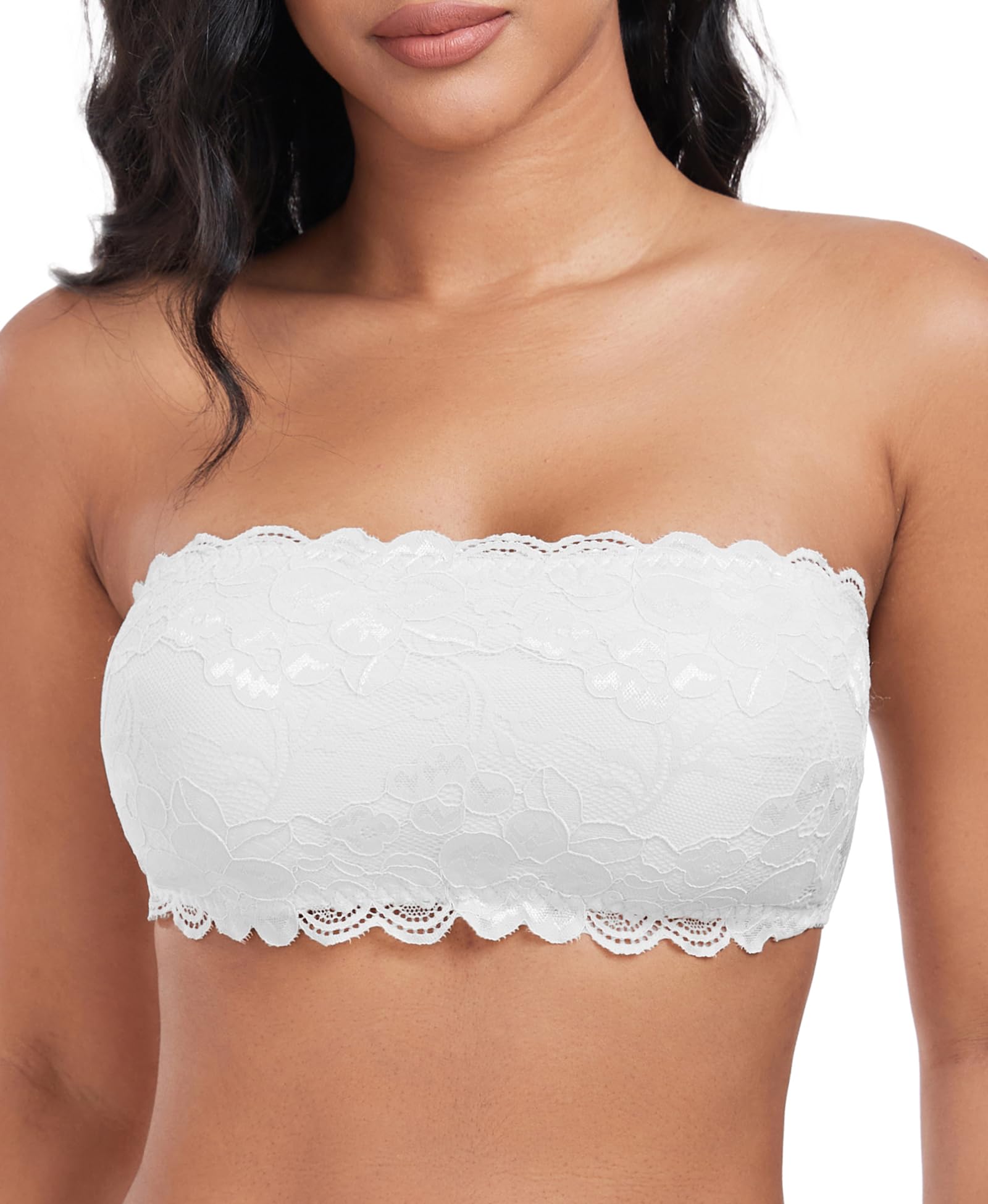 Wireless Lace Bandeau Bra for Women - Strapless Padded Bralette Push Up Tube Top - Perfect for Summer Dresses, Beachwear & Layering Under Sheer Tops