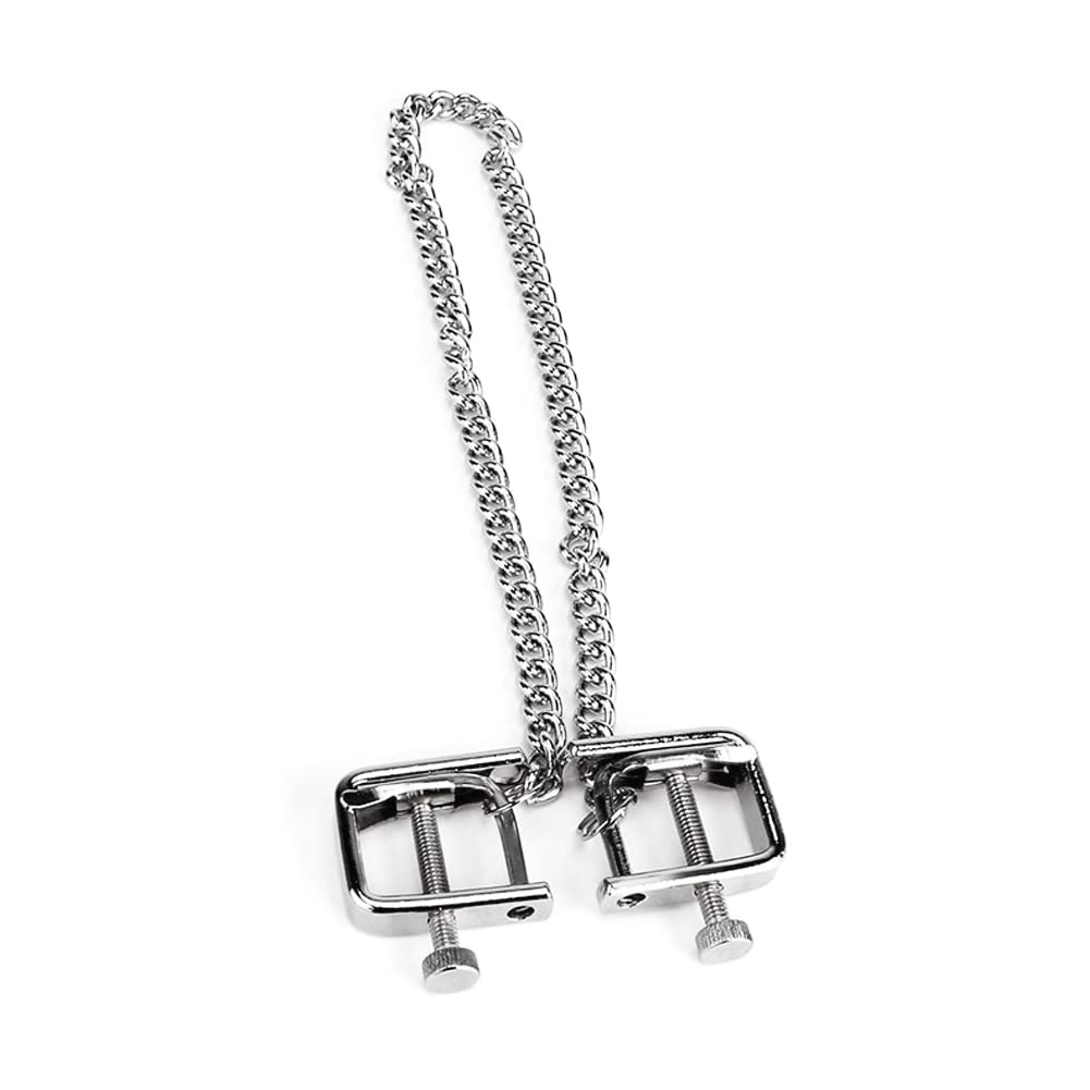 Adjustable Metal Nipple Clamps with Chain - Flat Clip Head Bondage Restraints for Women, BDSM & Fantasy SM Sex Toys - Perfect for Couples Play & Sensual Exploration