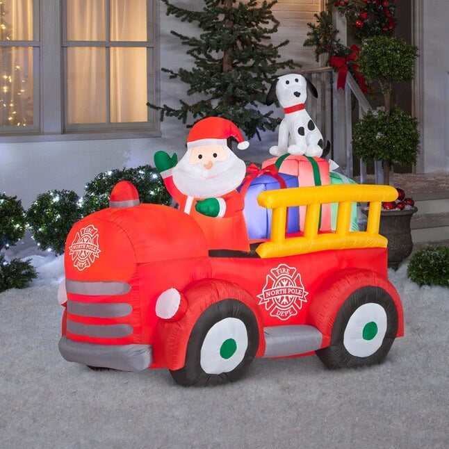 6' Airblown® Santa Fire Truck Christmas Inflatable Yard Decoration - Holiday Outdoor Decor for Lawn, Garden, and Party Decorations