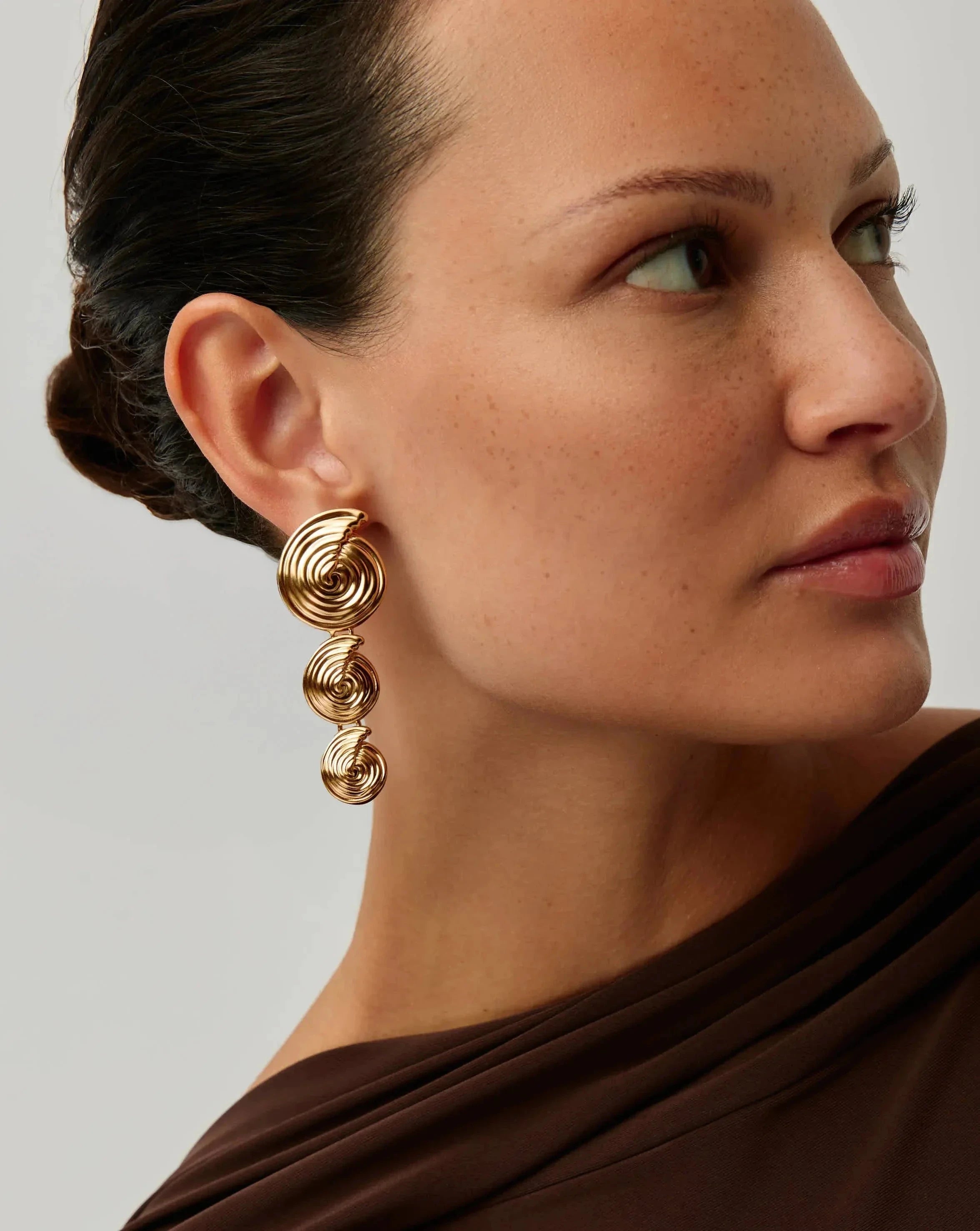 18k Gold Plated Spiral Drop Earrings for Women - Elegant Dangle Hoop Earrings for Party, Wedding & Everyday Wear