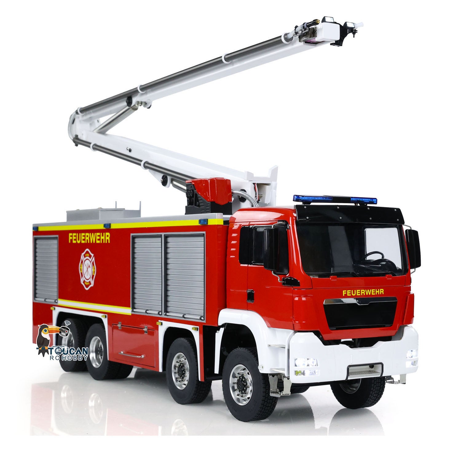 1/14 Scale Metal Chassis RTR Rescue Fire Truck - 8x4 RC High Reach Snozzle Fire Engine with ST8 Radio System & Battery (3363 Model) - Perfect for Emergency Simulation, Firefighting Training & RC Hobby Enthusiasts