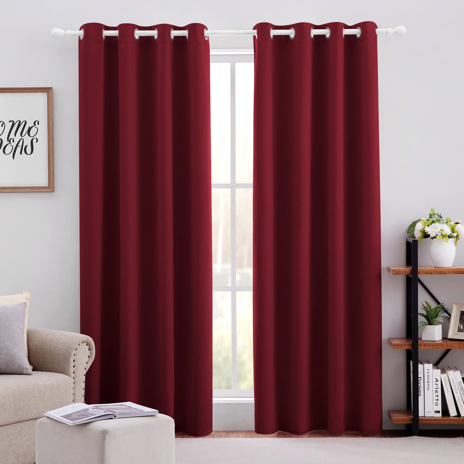 Blackout Curtains for Bedroom - 52x96 Inch Long 2 Panels Set, Burgundy Red Room Darkening Thermal Insulated Soundproof Grommet Window Drapes for Living Room & Bedroom | Perfect for Light Sleepers, Home Theater & Noise Reduction