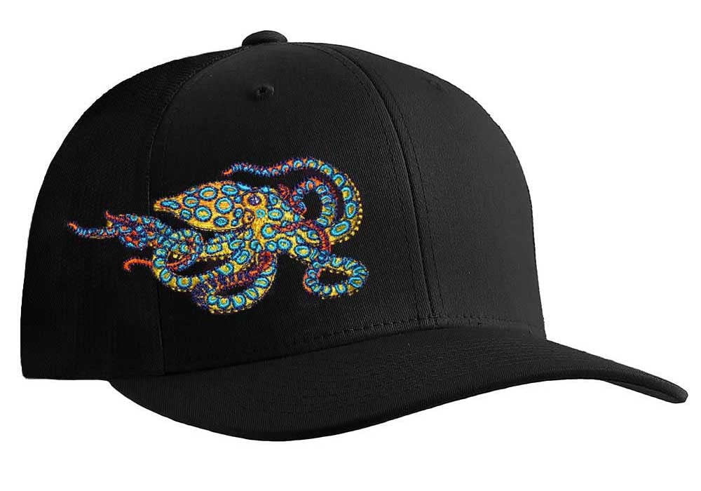 Blue Ring Octopus Scuba Diving Flexfit Cap - Perfect for Underwater Adventures and Outdoor Activities