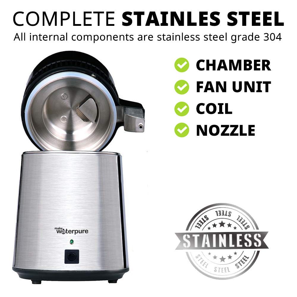 Stainless Steel Water Distiller with 12 Carbon Filters (3 Years Supply) & 4L Glass Jug - Pure Water for Home, Office, and Emergency Preparedness