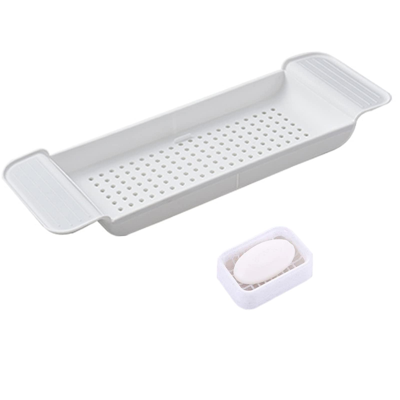 Expandable Bathtub Caddy Tray - Adjustable Plastic Bath Shelf with Non-Slip Design | Perfect Bathroom Organizer for Books, Wine & Spa Essentials | Ideal Gift for Relaxation & Self-Care (White, 7