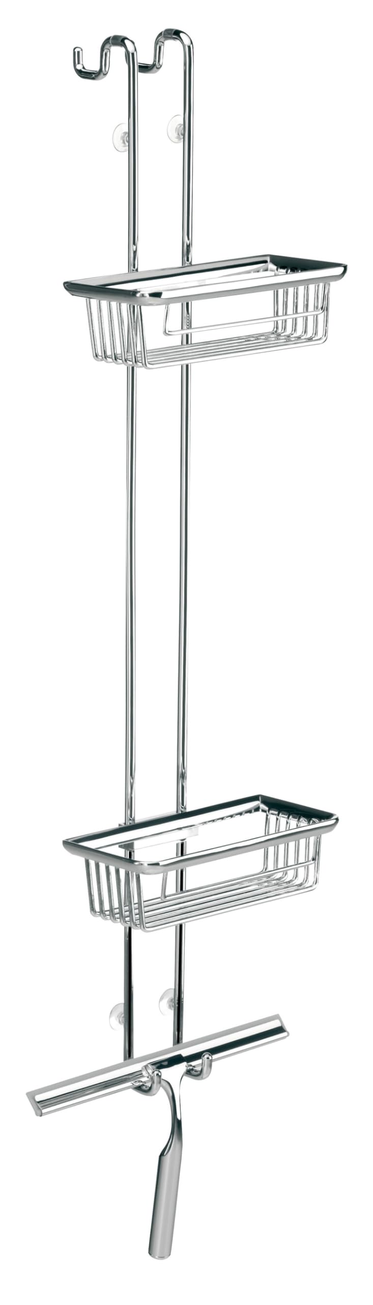 2-Tier Chrome Shower Caddy with 2 Deep Baskets & Shower Wiper - Space-Saving Bathroom Organizer for Shampoo, Soap & Toiletries - Model 356600106 - Perfect for Small Showers & Bathrooms