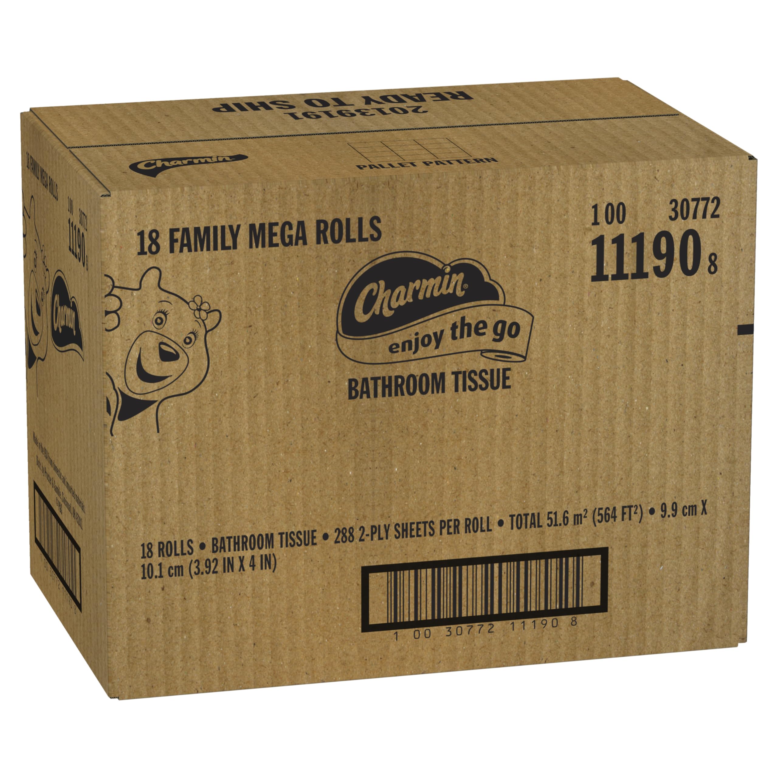 Charmin Ultra Soft Cushiony Touch Toilet Paper - 18 Family Mega Rolls (90 Regular Rolls) | Gentle Bathroom Tissue for Sensitive Skin | Perfect for Home, Office & RV Use