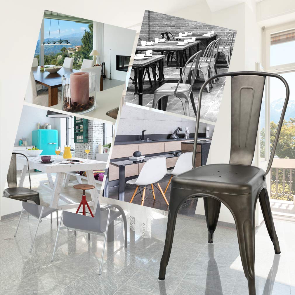 Metal Dining Chairs Set of 4 - Indoor Outdoor Stackable Bistro Chairs with 18 Inch Seat Height & 330LBS Capacity - Perfect for Restaurant, Cafe, Kitchen, Farmhouse, Pub & Industrial Decor