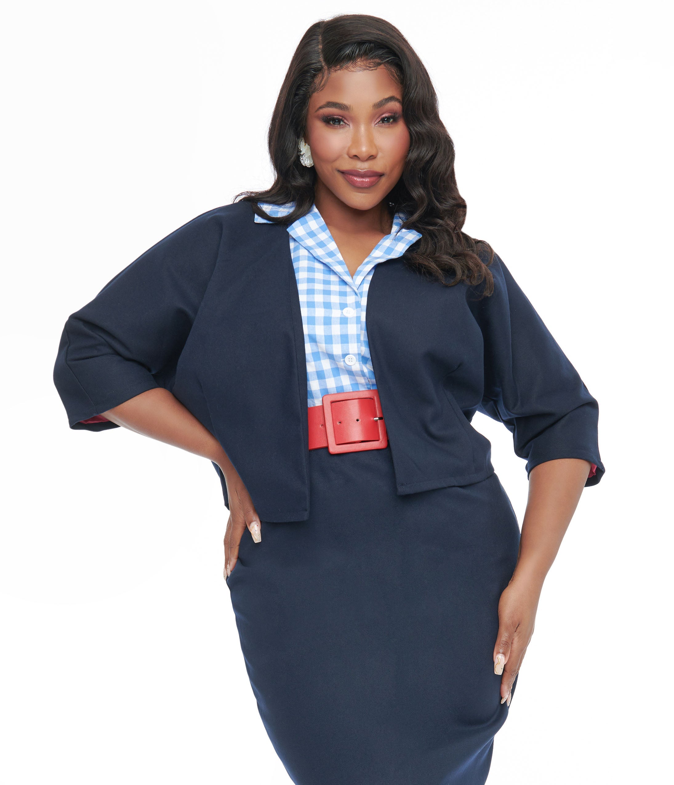 Barbie x Unique Vintage Plus Size 1950s Navy Blue Barbie Commuter Set Box Coat - Vintage Inspired Outerwear for Women, Retro Fashion Coat for Work, Date Night & Special Occasions