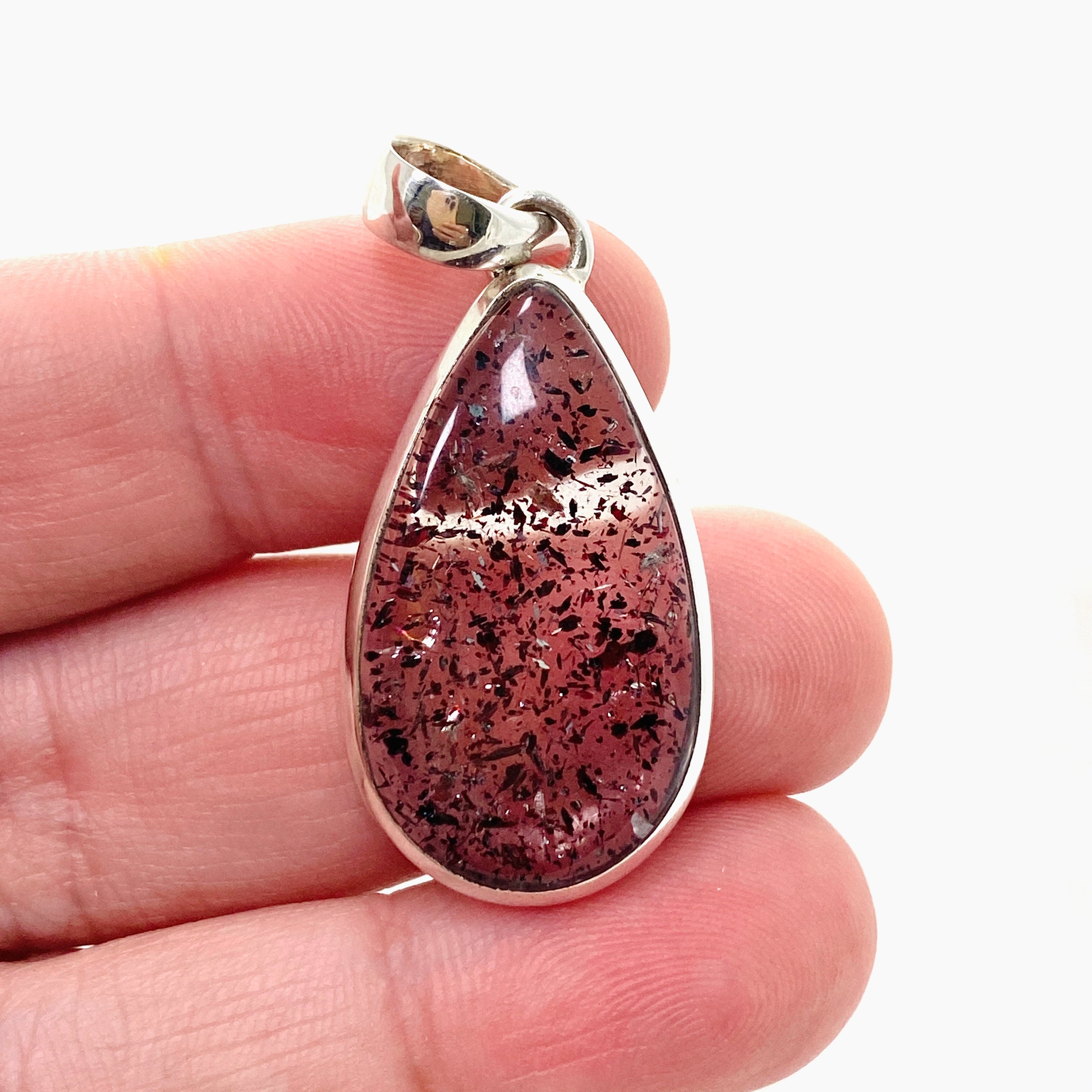 Natural Lepidicrocite in Quartz Teardrop Cabochon Pendant - Unique Crystal Jewelry for Healing & Meditation - Perfect for Energy Work, Chakra Balancing & Spiritual Gifts