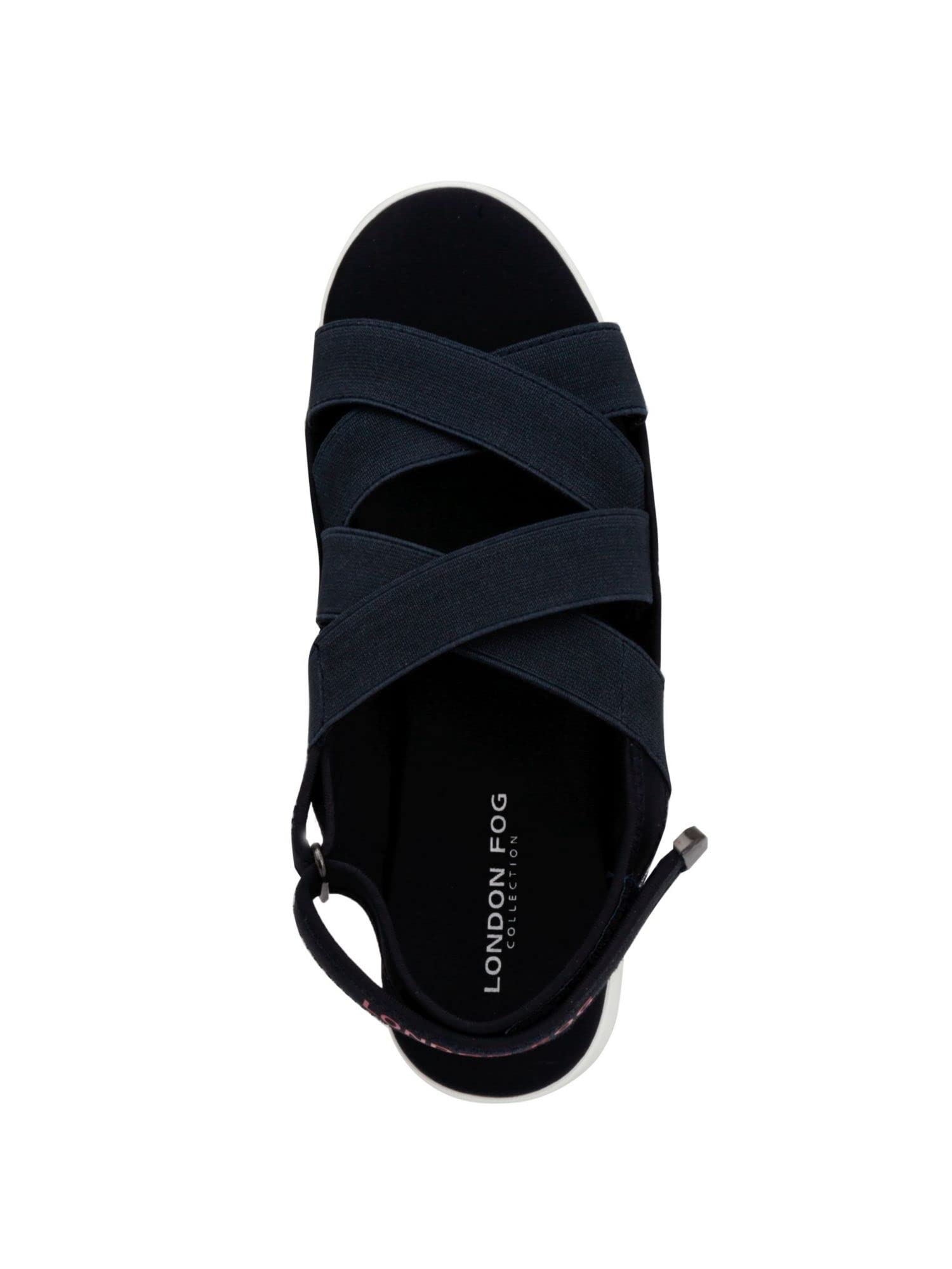 London Fog Women's Black 1-Inch Platform Stretch Strappy Comfort Sandals - Round Toe Wedge Slingback Shoes Size 6 M - Perfect for Summer Outings, Beach Vacations & Casual Wear