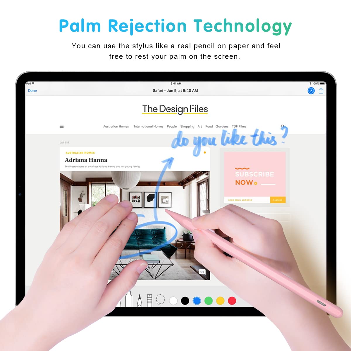 Premium Stylus Pen for iPad 10th & 9th Generation - Active Pencil with Palm Rejection Technology | Compatible with 2018-2023 iPad Models (10/9/8/7/6th Gen, iPad Pro 12.9