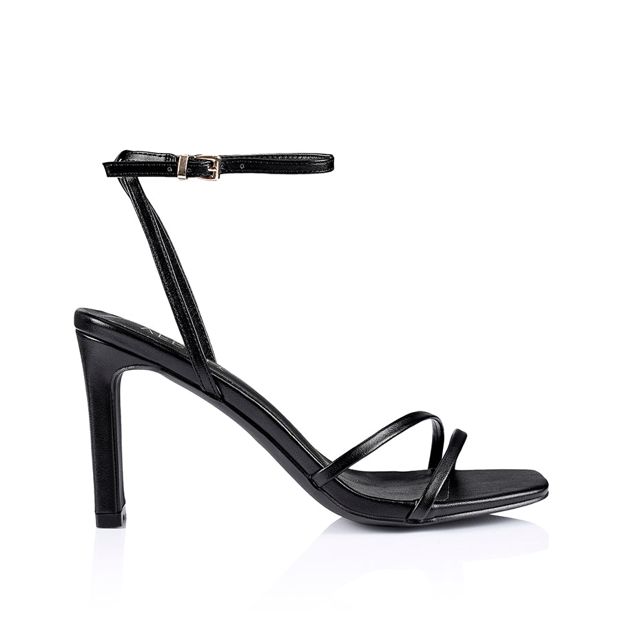 Kimmy Slim Strappy Heels for Women - Black Smooth Leather High Heel Sandals for Party, Wedding & Evening Wear