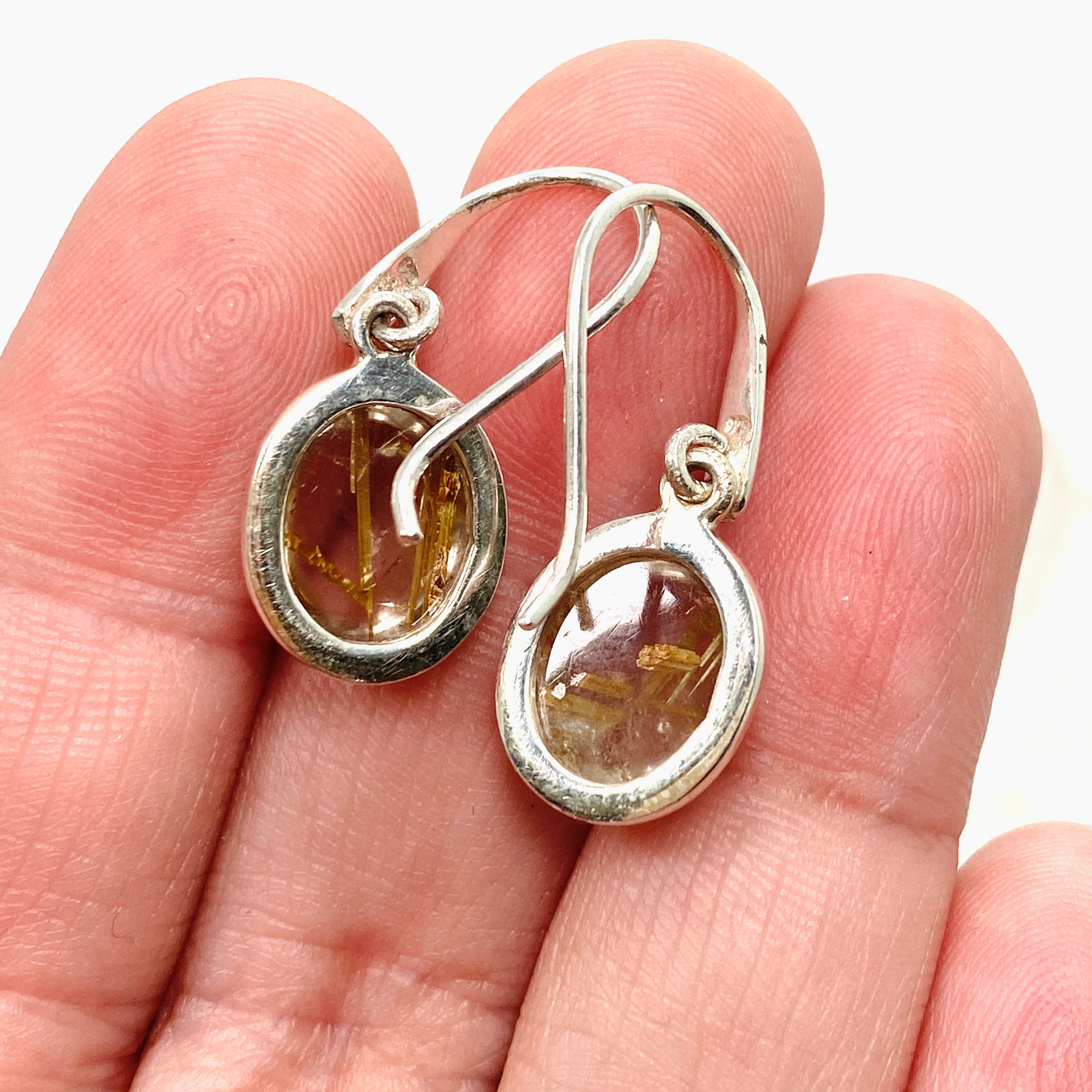 Natural Rutilated Quartz Oval Cabochon Earrings for Women - Handmade Sterling Silver Dangle Jewelry - Perfect for Wedding, Party & Special Occasions