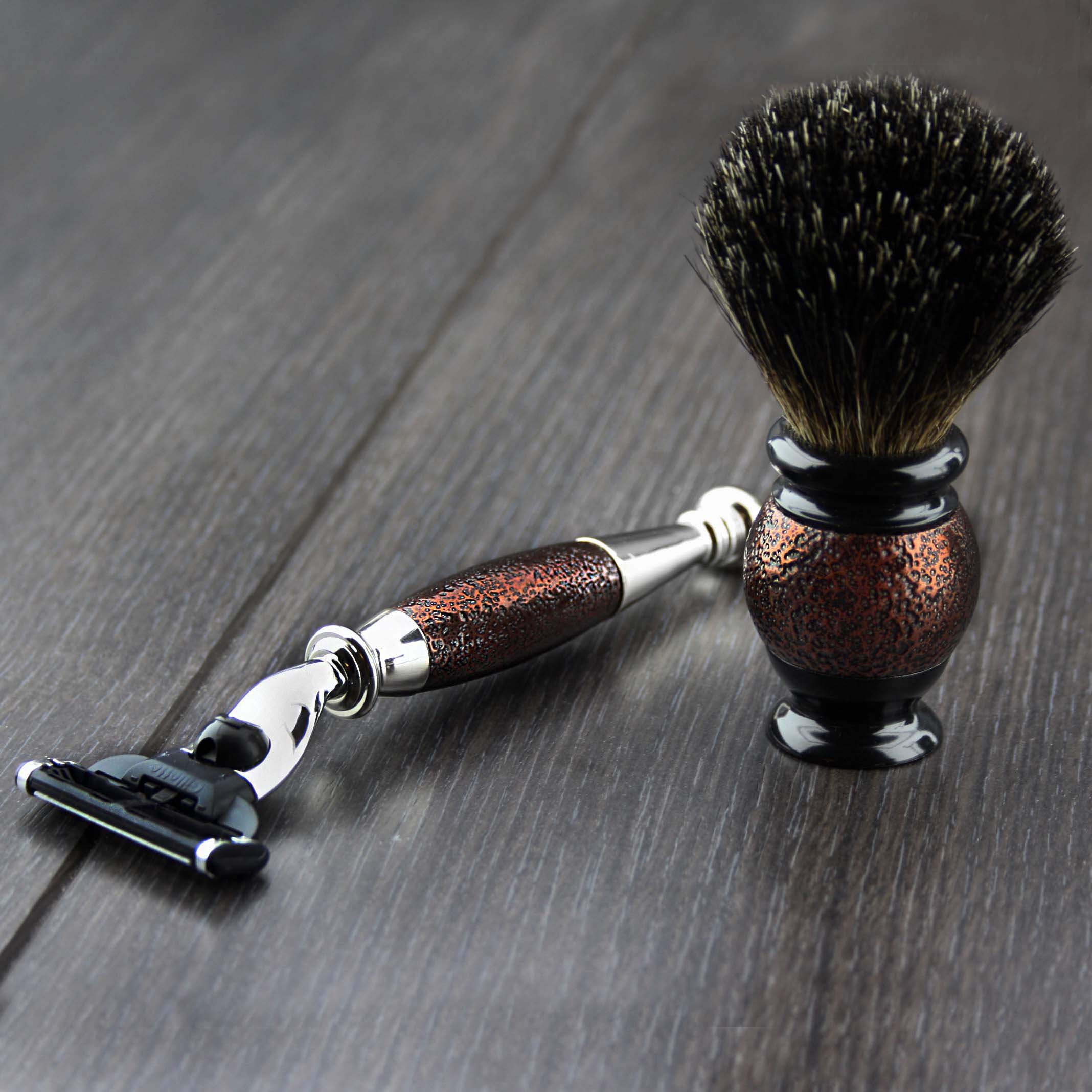 4 Piece Men's Shaving Kit with 3 Edge Razor, Black Badger Hair Shaving Brush & Stands - Premium Grooming Set for Smooth Shaving at Home or Travel