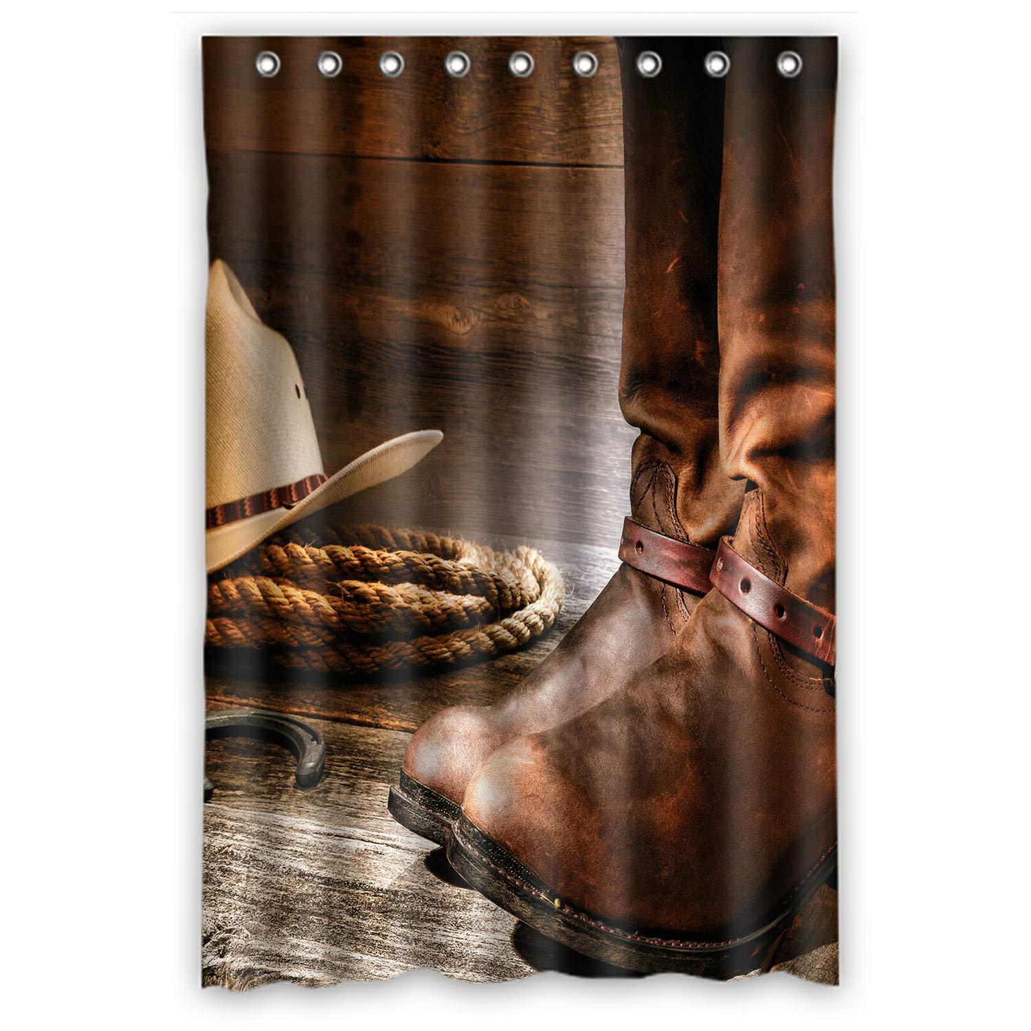 American West Cowboy Leather Roper Boot Spurs Design Waterproof Shower Curtain - 48x72 Inch Bathroom Decor for Western Theme, Ranch Style Homes & Cowboy Enthusiasts