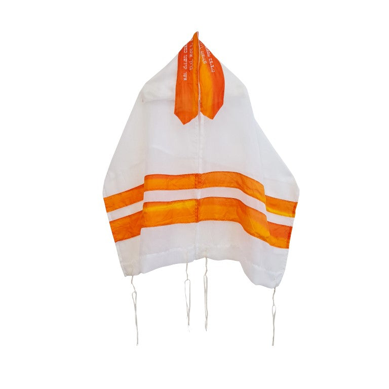 Elegant Orange Silk Striped Tallit for Women & Girls | Bat Mitzvah Prayer Shawl | Perfect for Synagogue Services & Jewish Ceremonies