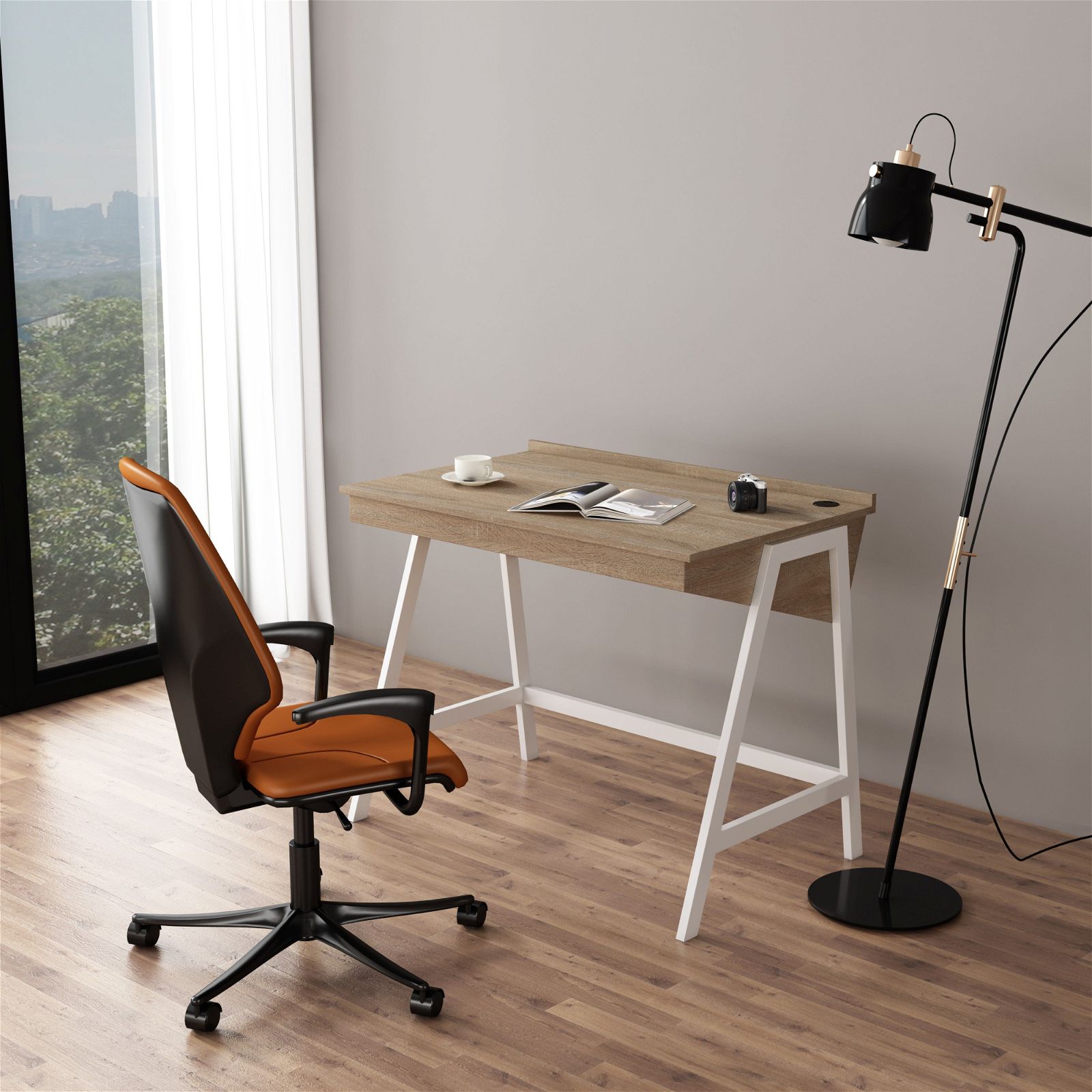 Workzone Aspect Desk - Solid Oak Wood Office Desk for Home & Workspace | Modern Writing & Computer Desk for Professionals & Students