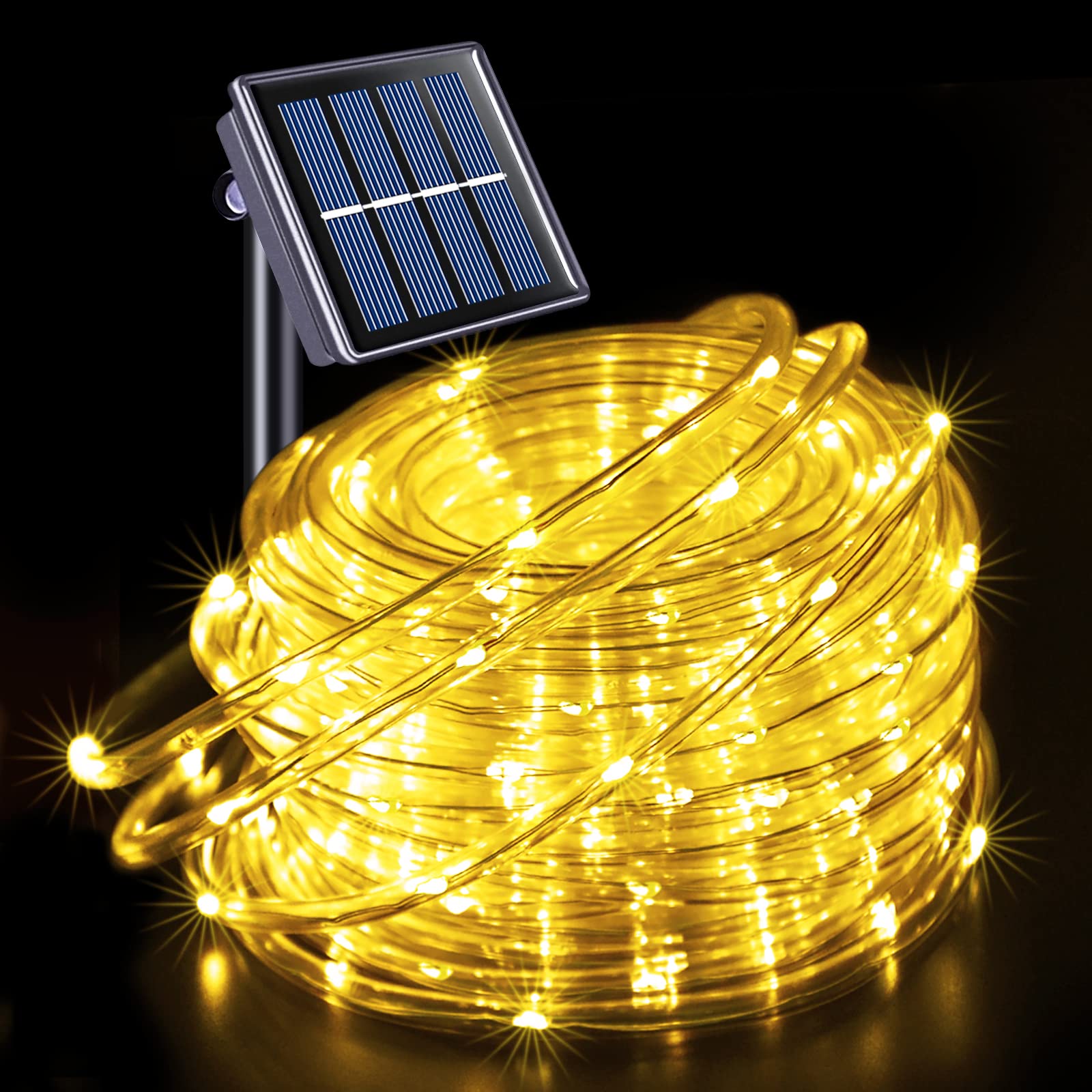 JMEXSUSS 200 LED Solar Rope Lights - 66ft Outdoor Waterproof Solar Powered String Lights with 8 Lighting Modes for Fence, Gazebo, Yard, Walkway, Path (Warm White) | Perfect for Garden, Patio, Deck, Wedding & Holiday Decorations