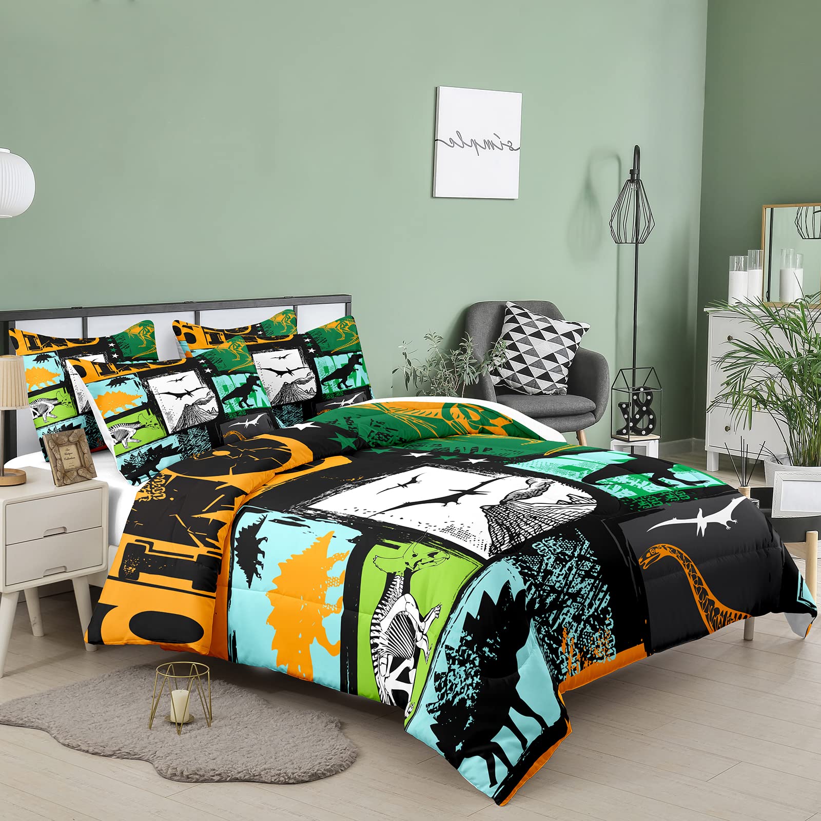 Bodhi Queen Size Teen Comforter Set with Pillowcases - Kids Dinosaur Bedding Set for Boys & Girls | Soft & Cozy Duvet Cover for Kids Room Decor, Dinosaur Theme Bedroom Set
