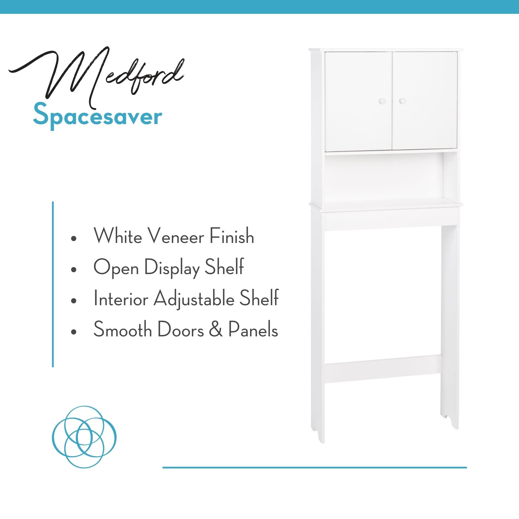 RiverRidge Medford Two Door White Space Saver Cabinet - Compact Storage Solution for Bathroom, Kitchen, or Laundry Room Organization