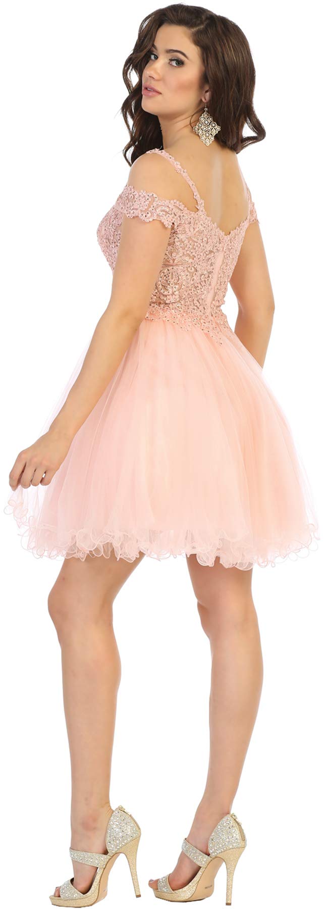 FDS1668 Off The Shoulder Cocktail Dress for Homecoming & Parties - Blush Pink Formal Gown Size 6 | Perfect for Prom, Evening Events & Special Occasions
