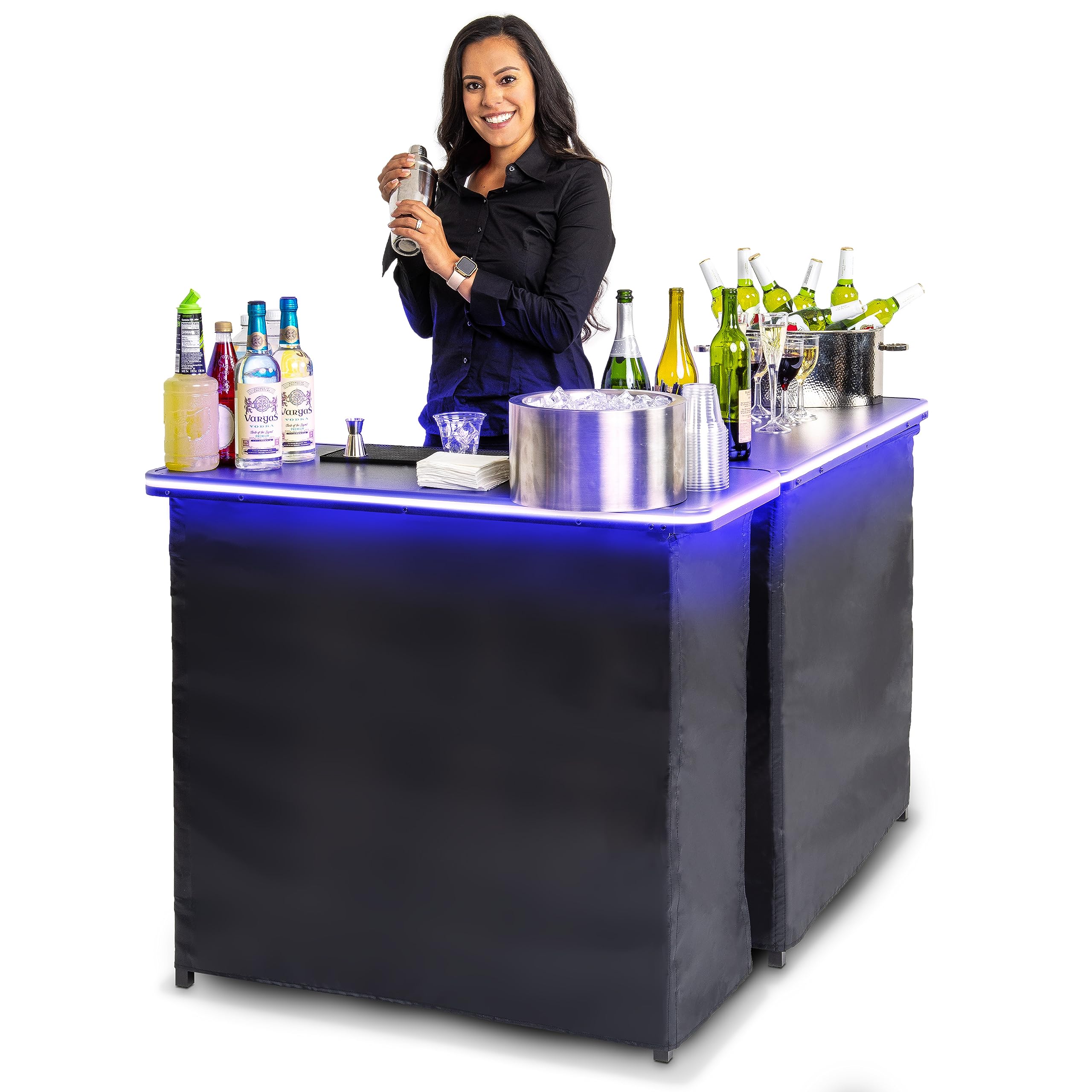 GoBar Portable Double Bar Table Set with Multi-Color LED Lights - Mobile Bartending Station for Parties, Weddings & Outdoor Events - Includes Carrying Case - Perfect for Home Entertaining, Tailgating & Backyard Gatherings