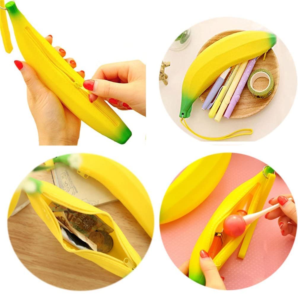 Cute Yellow Silicone Banana Coin Pencil Case Holder - Multi-Use Makeup Bag & Coin Purse for School, Office, and Travel (AK-3)