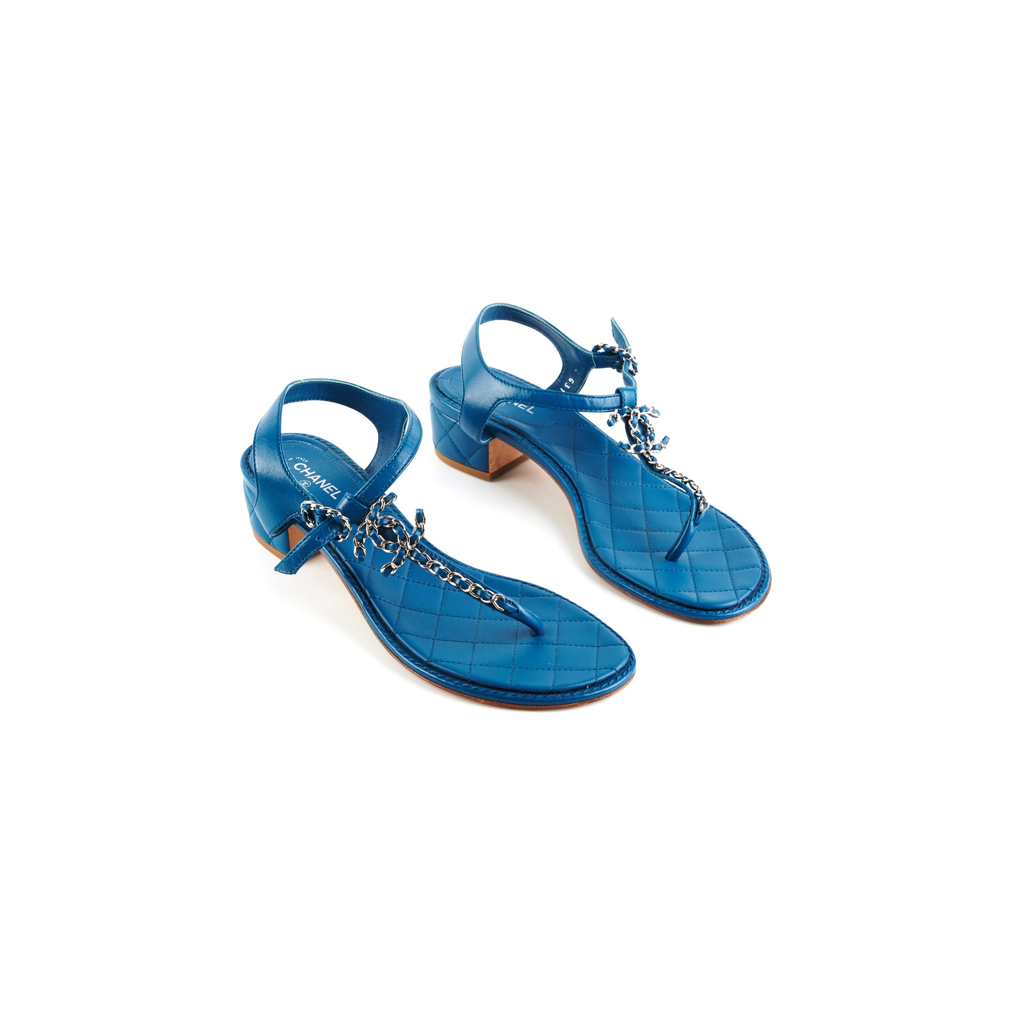 Chanel Blue Leather Sandals for Women - Size 39.5 EU (US 9) - Comfortable Luxury Summer Shoes for Beach, Vacation & Casual Outings