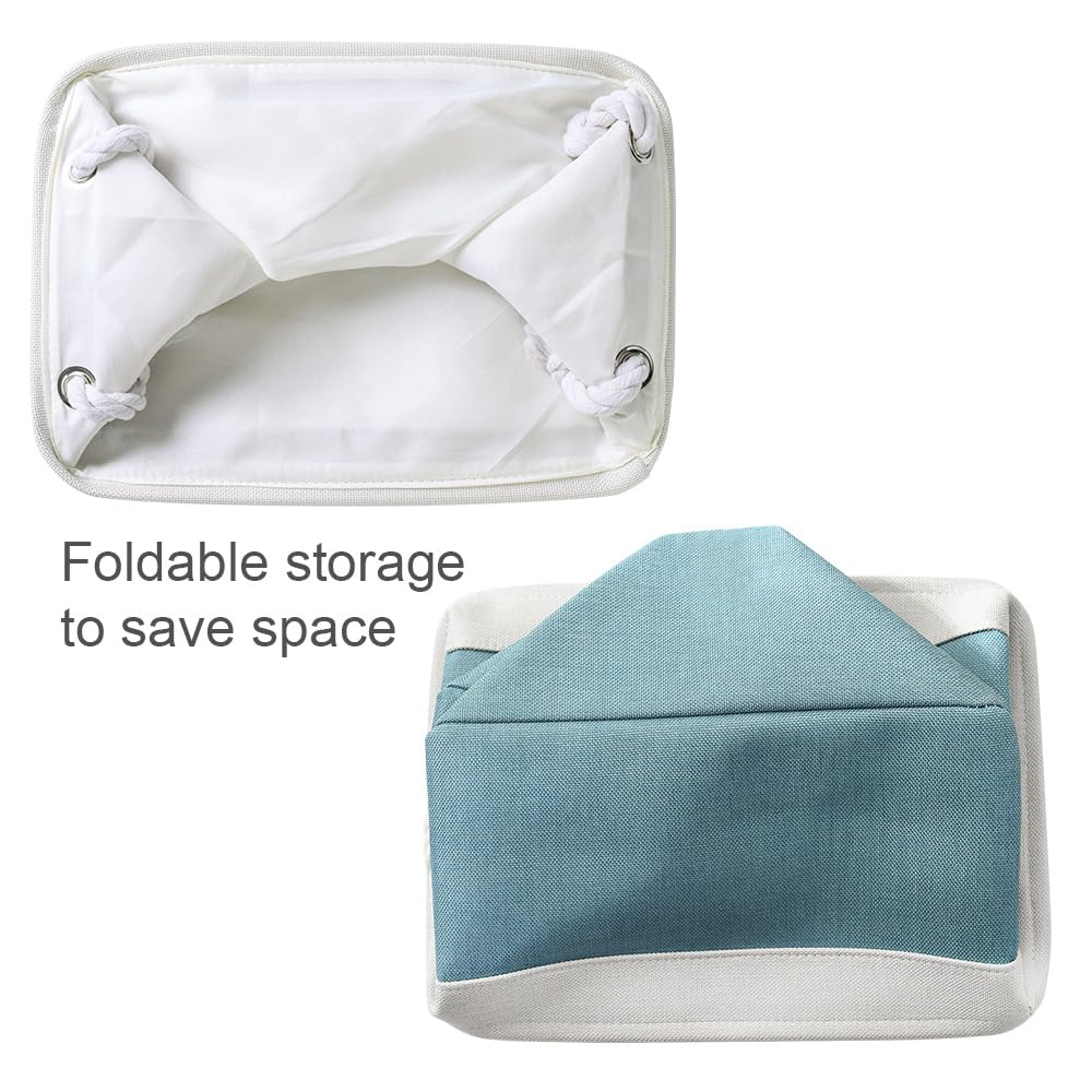 Premium Fabric Storage Bin with Handles - Foldable Cloth Storage Basket for Home Organization, Shelf Bin with Removable Cover - Perfect for Living Room, Bedroom, Closet & Nursery (White & Green, Large 15.7