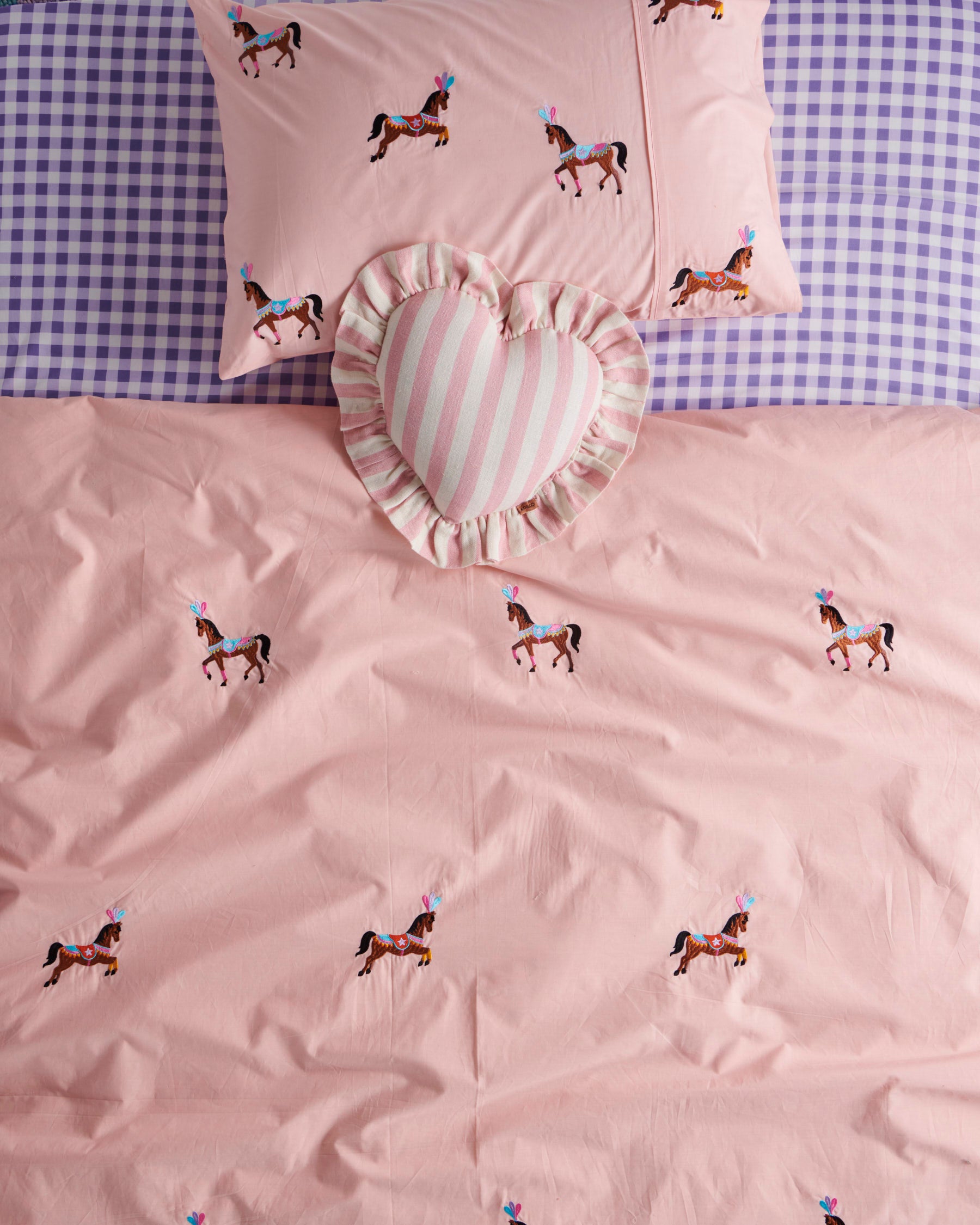 Circus Pony Embroidered Cotton Pillowcase - Soft & Breathable Bedding for Kids' Room Decor, Nursery, or Themed Birthday Party