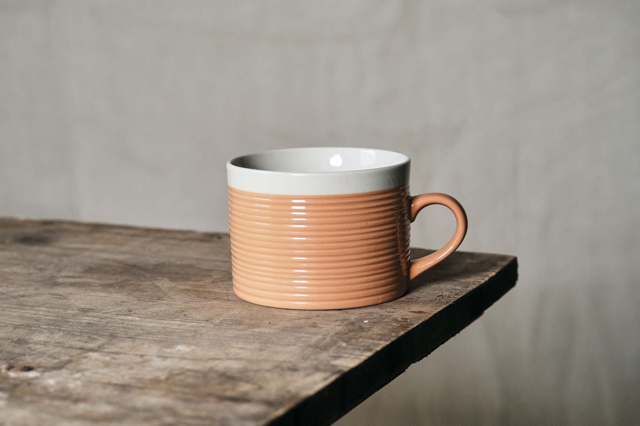 Peach Ribbed Ceramic Coffee Mug - 12oz Insulated Tea Cup with Handle, Perfect for Hot Drinks, Office, Home & Gifts