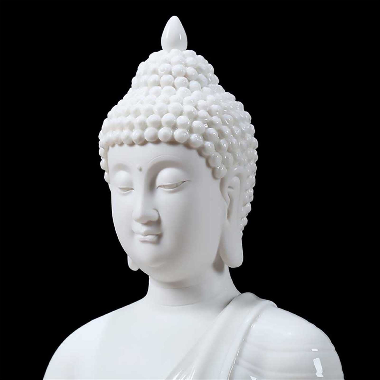 Handmade White Porcelain Shakyamuni Buddha Statue - Zen Meditation Sculpture for Home Decor, Office & Meditation Space | Spiritual Collectible for Living Room, Study & Desktop