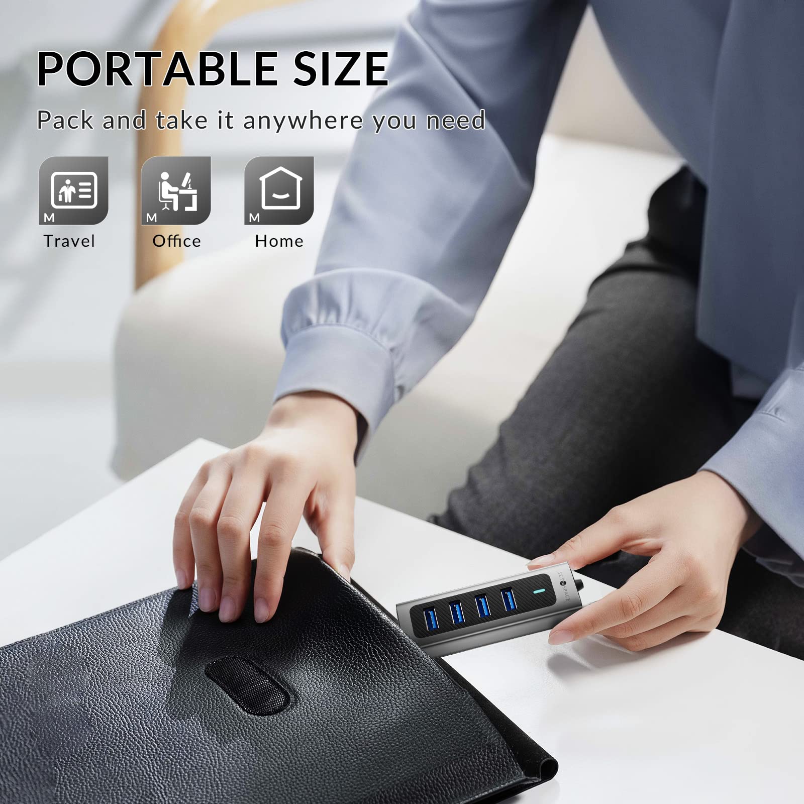 4-Port USB 3.0 Hub with 5Gbps High-Speed Data Transfer, Aluminum USB Splitter Expander with 5.9in USB A Cable - Perfect for Laptop, PC, PS4, Mac & More (Home Office, Gaming & Workspace Setup)