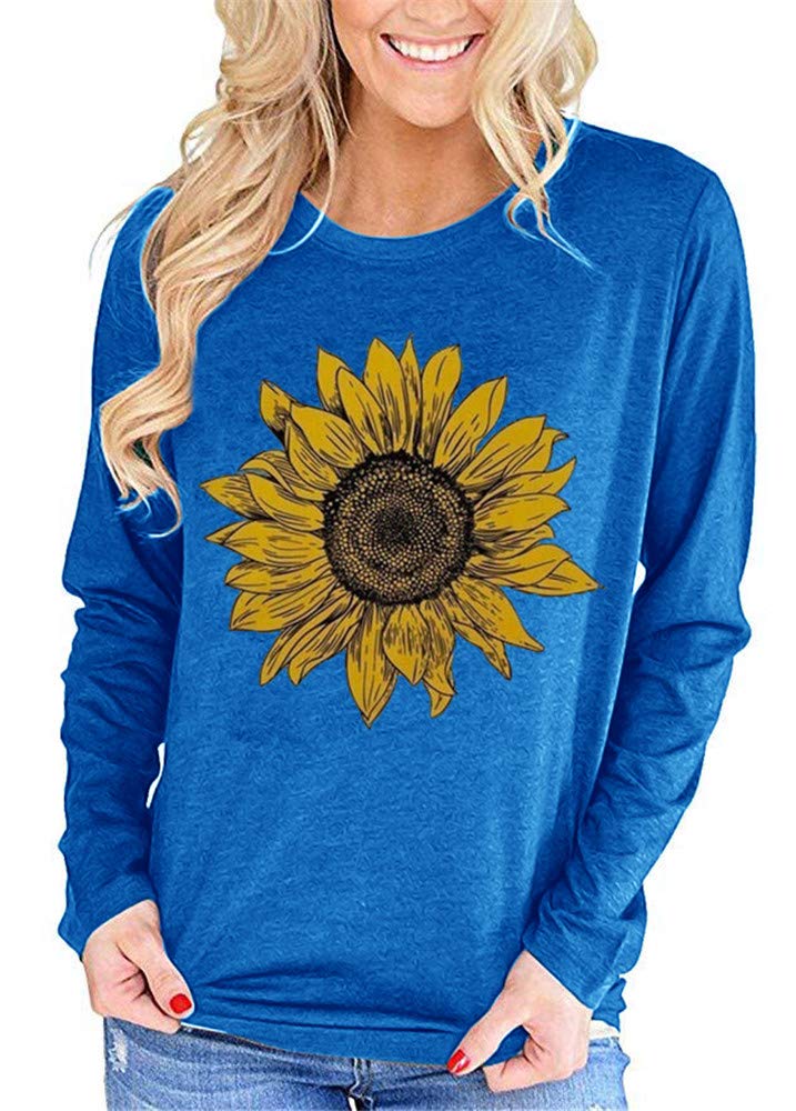 Women's Sunflower Graphic T-Shirt - Cute Funny Long Sleeve Cotton Casual Tee for Everyday Wear | Perfect for Spring Outfits, Weekend Brunch & Casual Dates